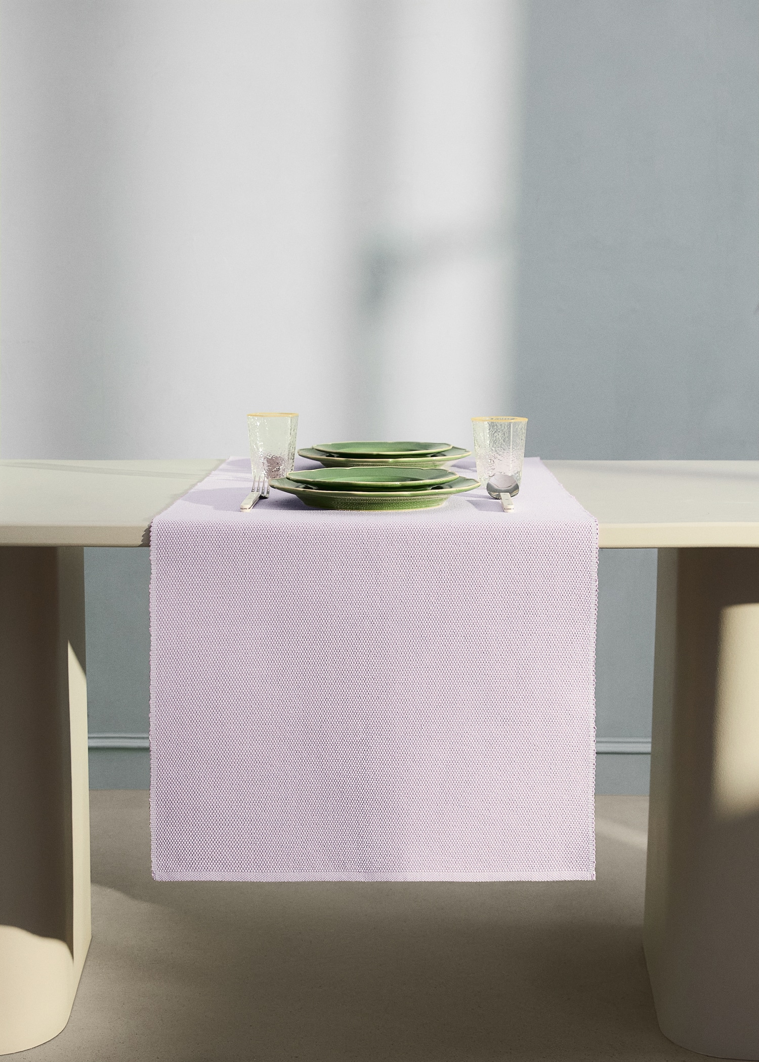 Cotton table runner with mélange effect - General plane