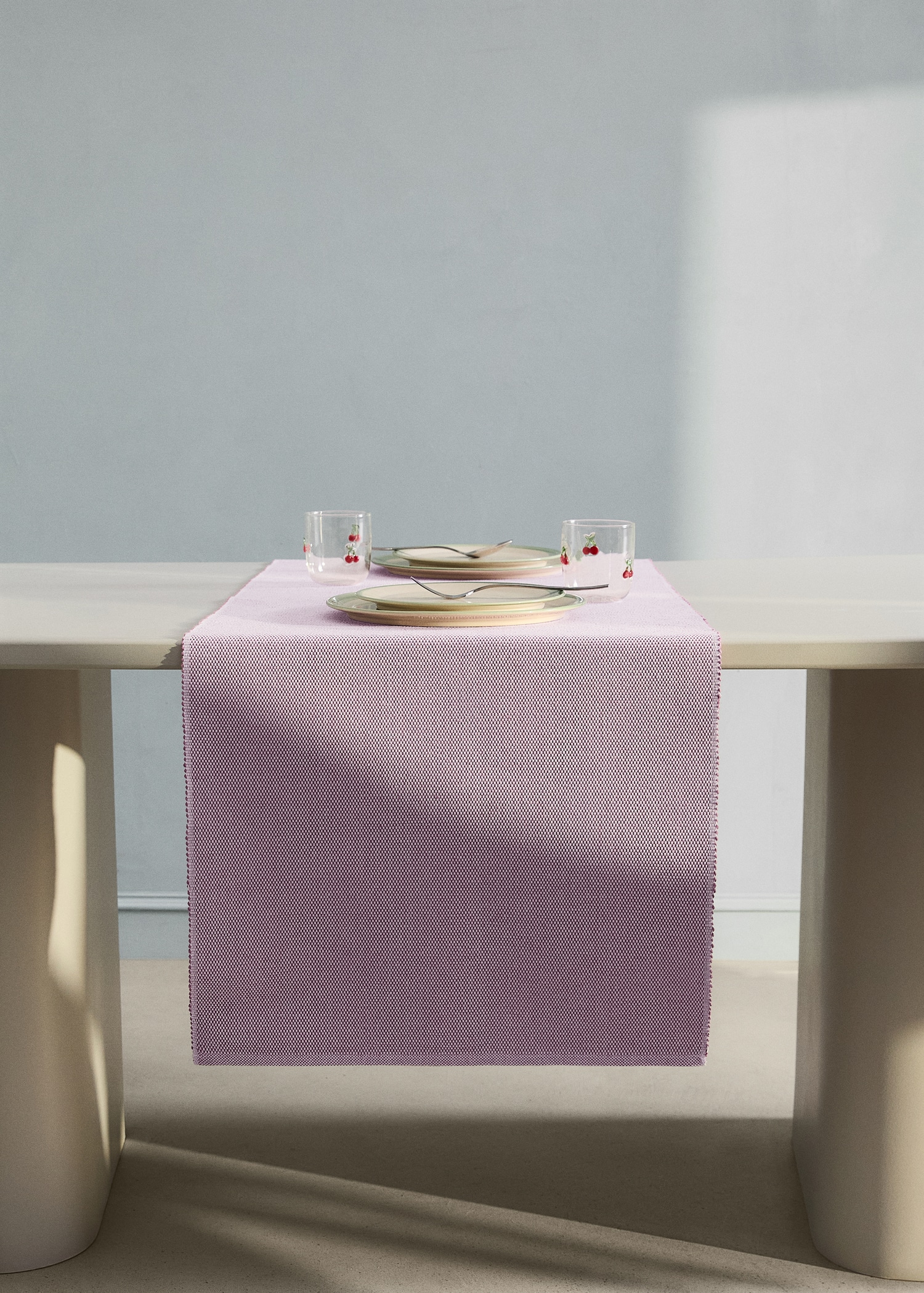 Cotton table runner with mélange effect - General plane