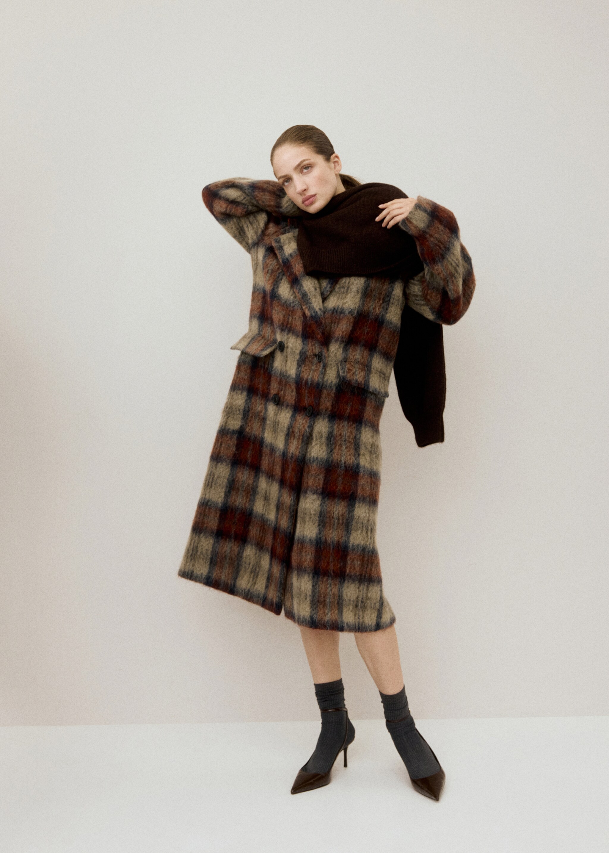 Wool-blend check coat - General plane, Beige. Ref: 27071313-00.