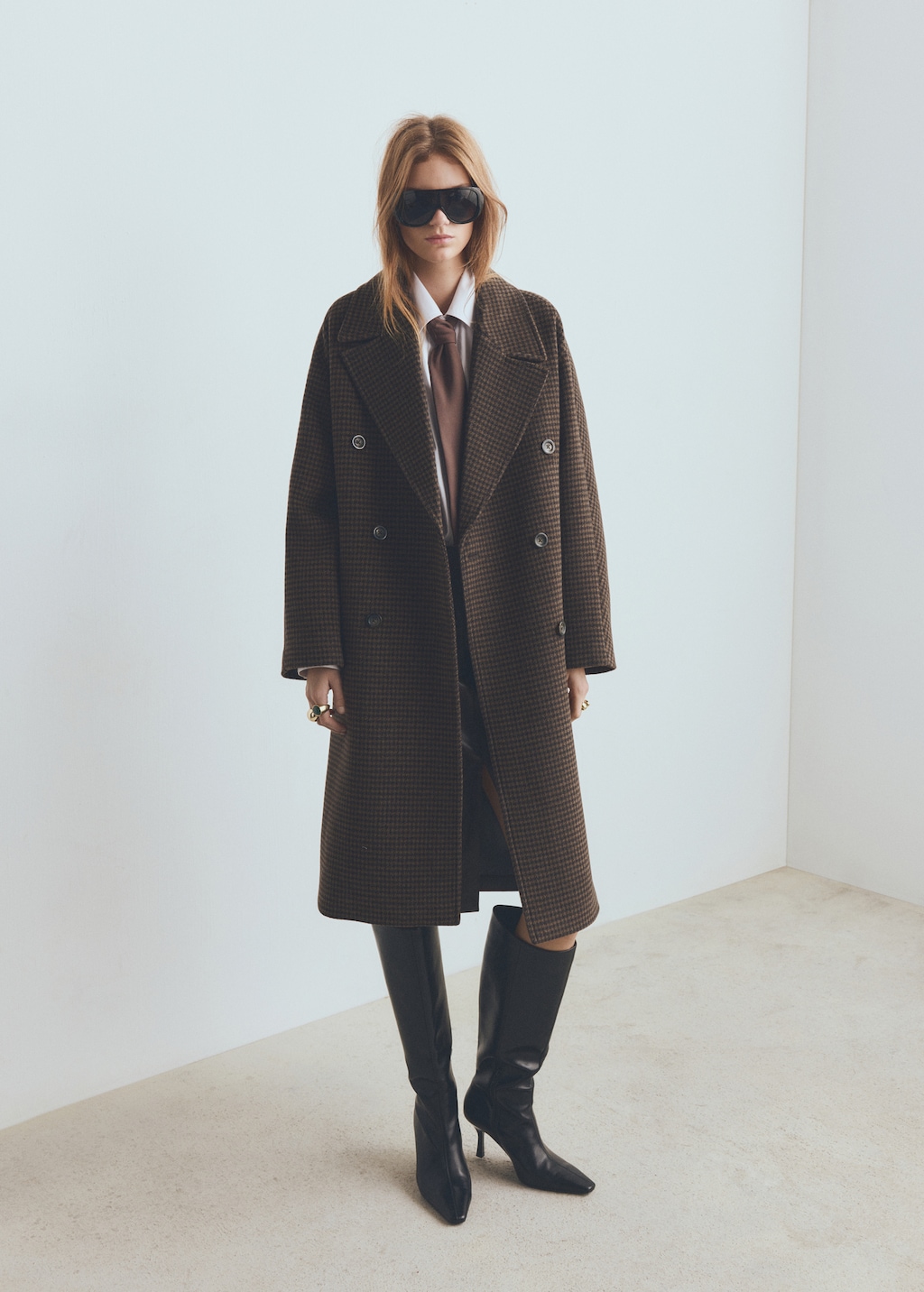 Wool-blend micro-houndstooth coat