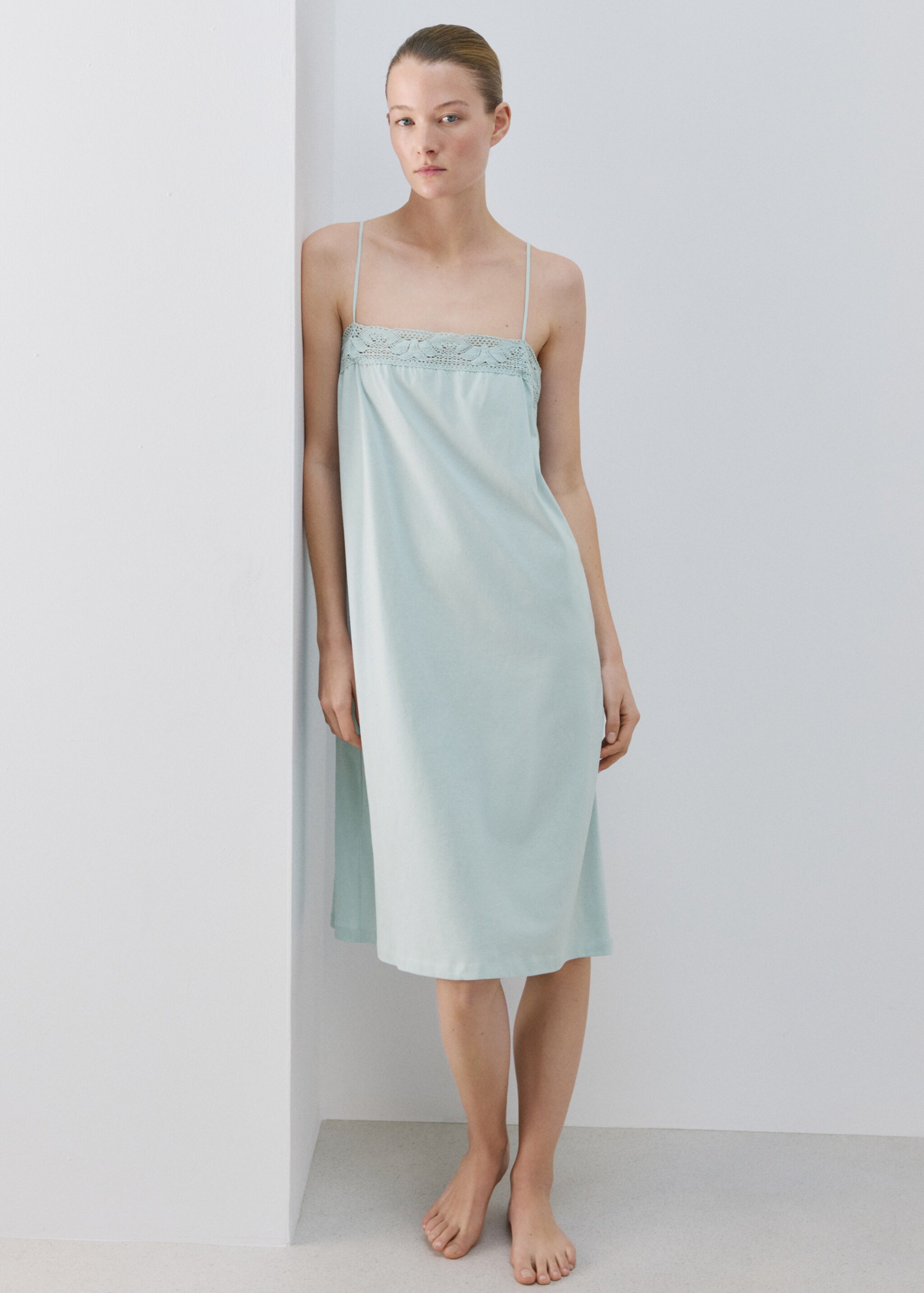 Cotton lace nightgown - General plane, Mint Green. Ref: 27071321-00.