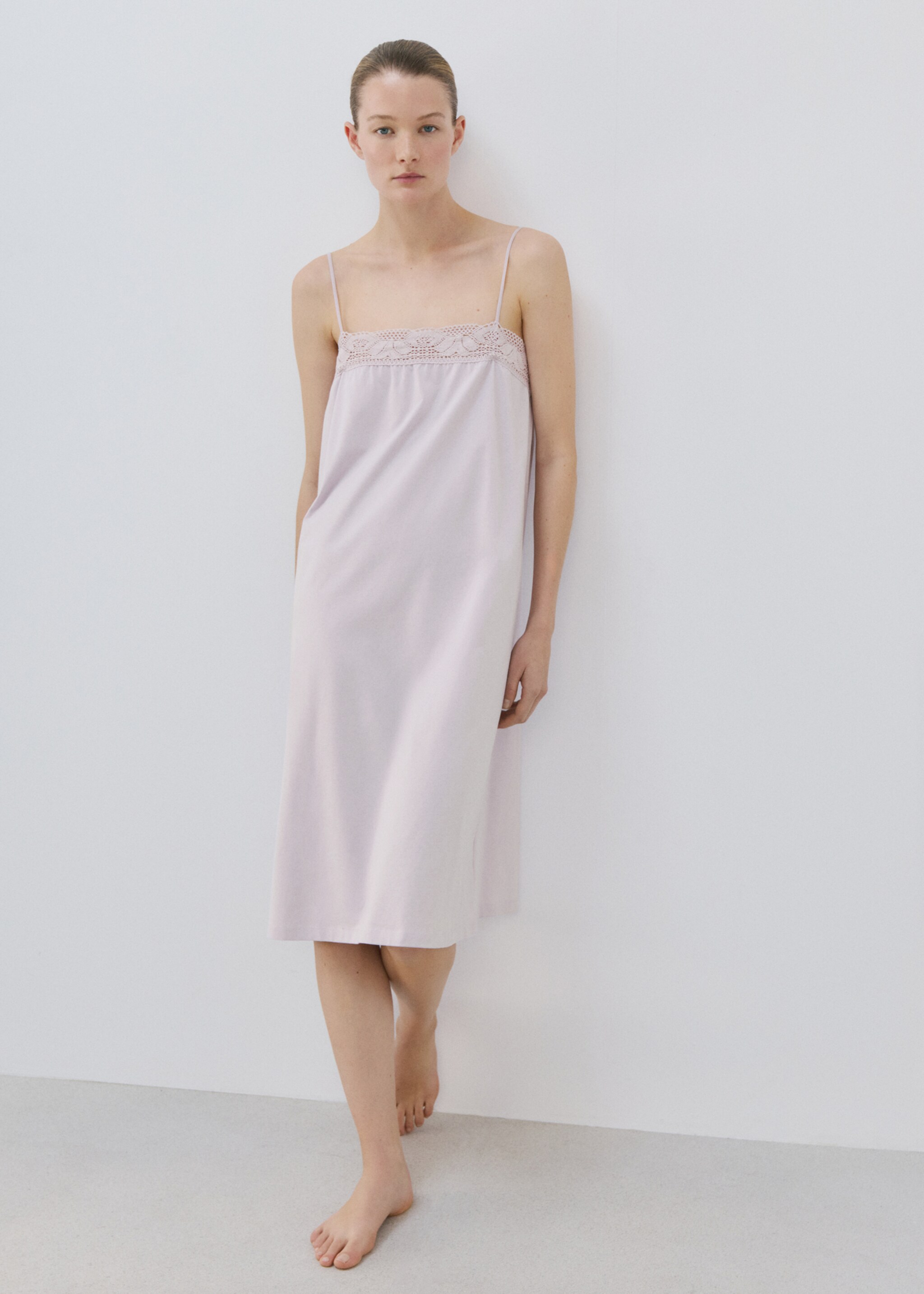 Cotton lace nightgown - General plane, Lilac. Ref: 27071321-00.