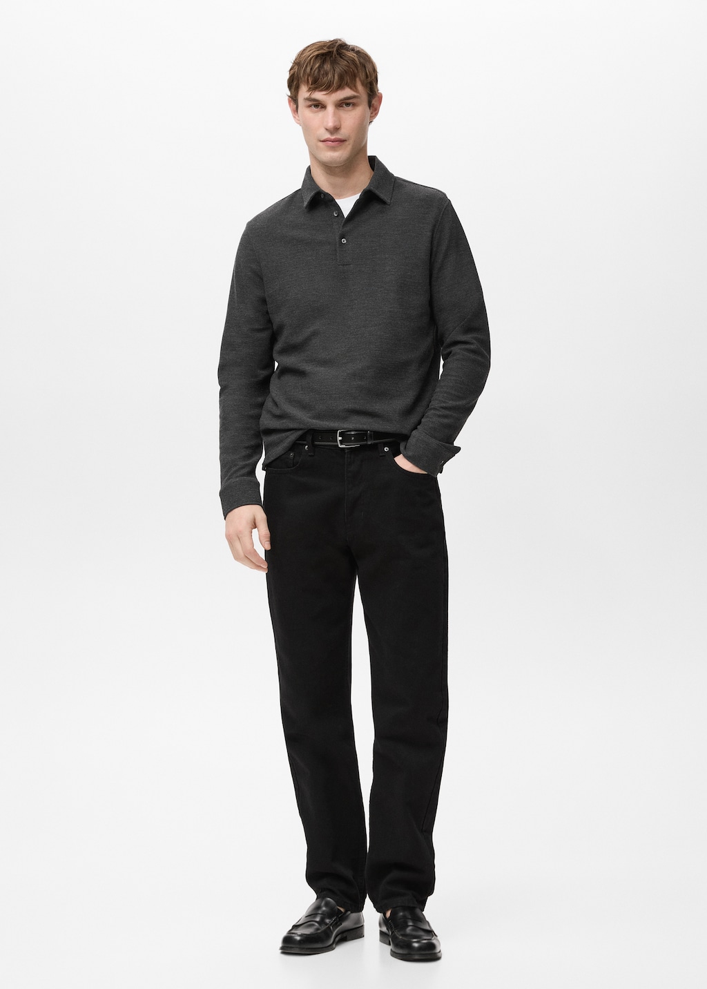 Knitted structured polo sweater