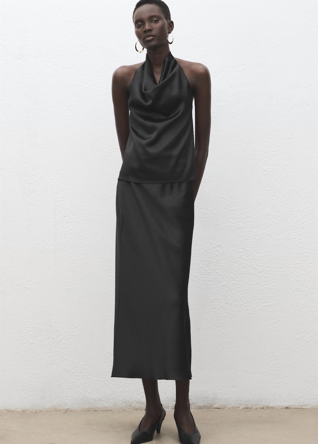 Draped neck satin top - Women | MANGO USA