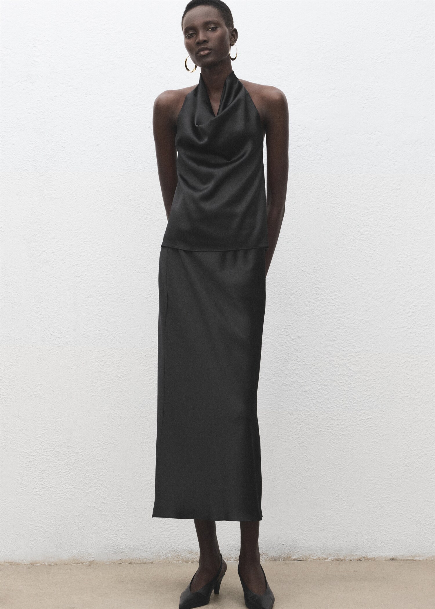 Draped neck satin top - General plane