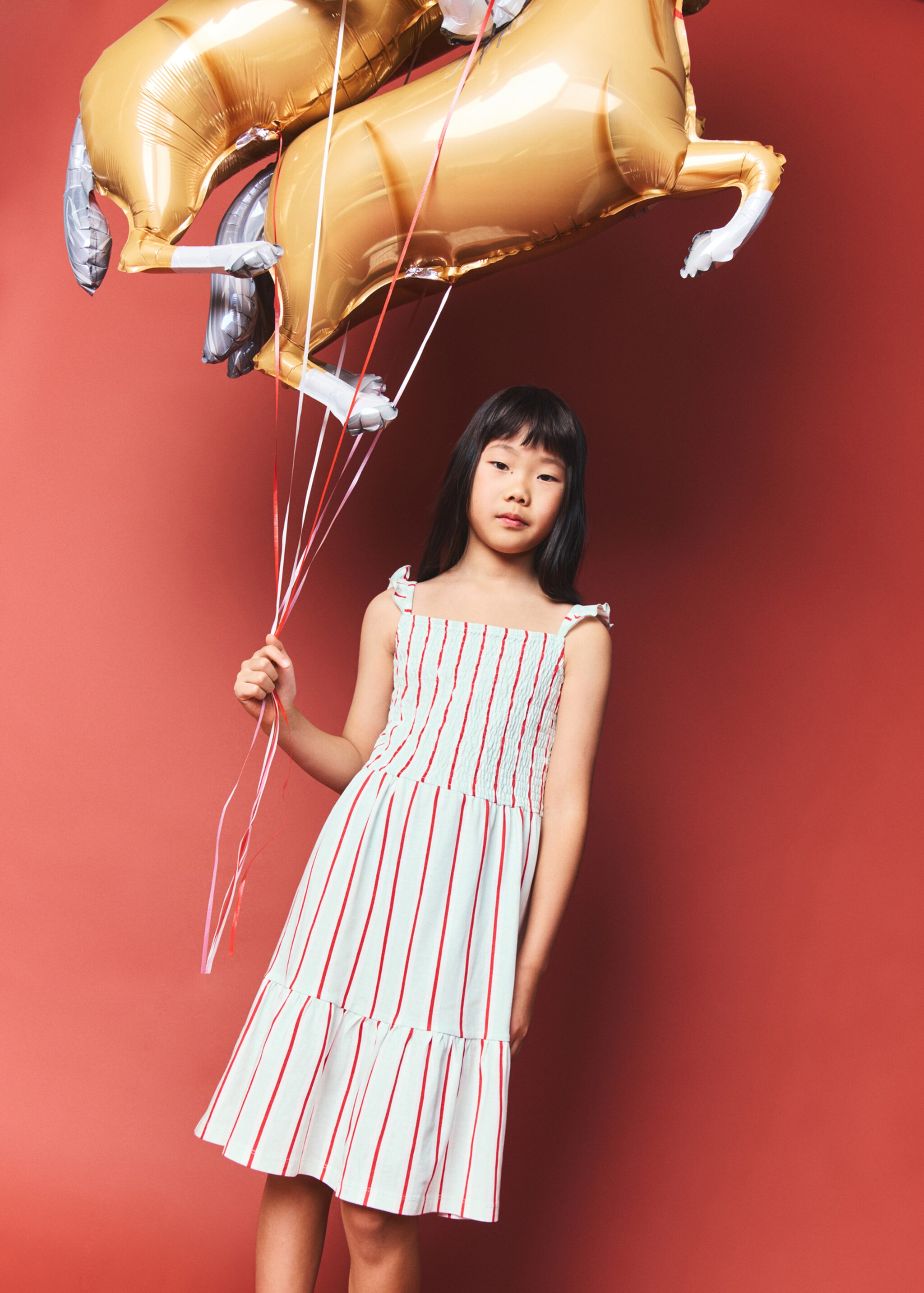 荷叶边条纹连衣裙 - null, 青绿色. Ref: 27071509-00.