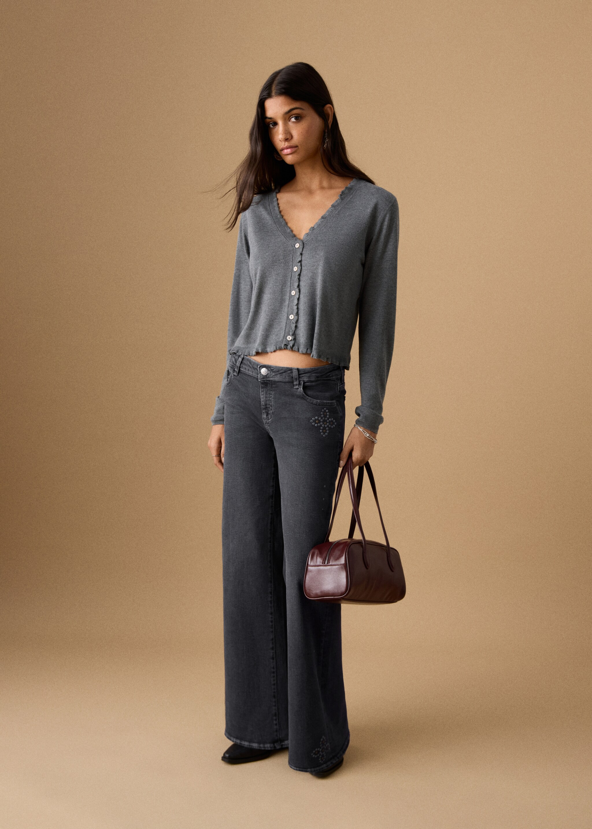 Low-waist studded jeans - General plane, Black denim. Ref: 27071512-00.