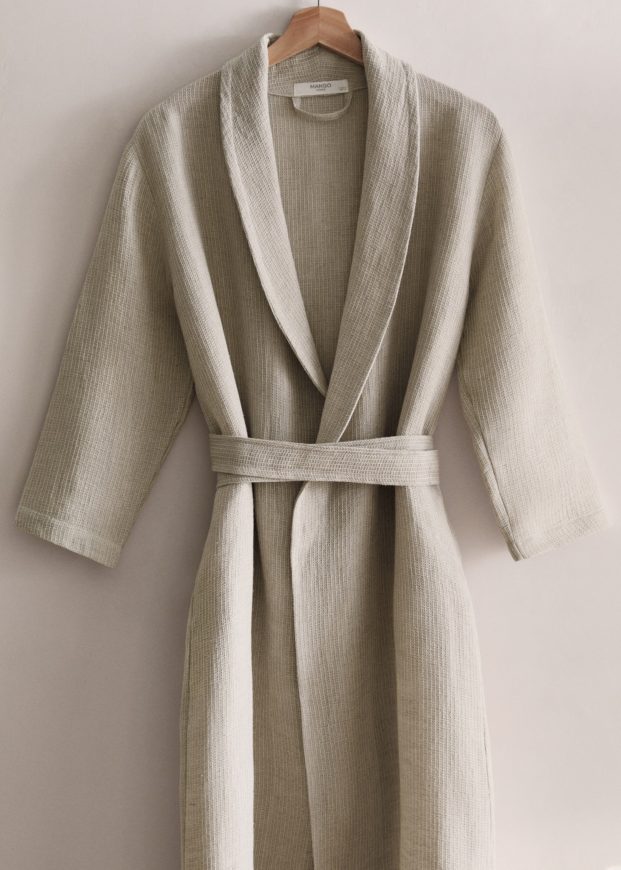 Linen cotton mini waffle dressing gown - General plane, Sand. Ref: 27071526-00.