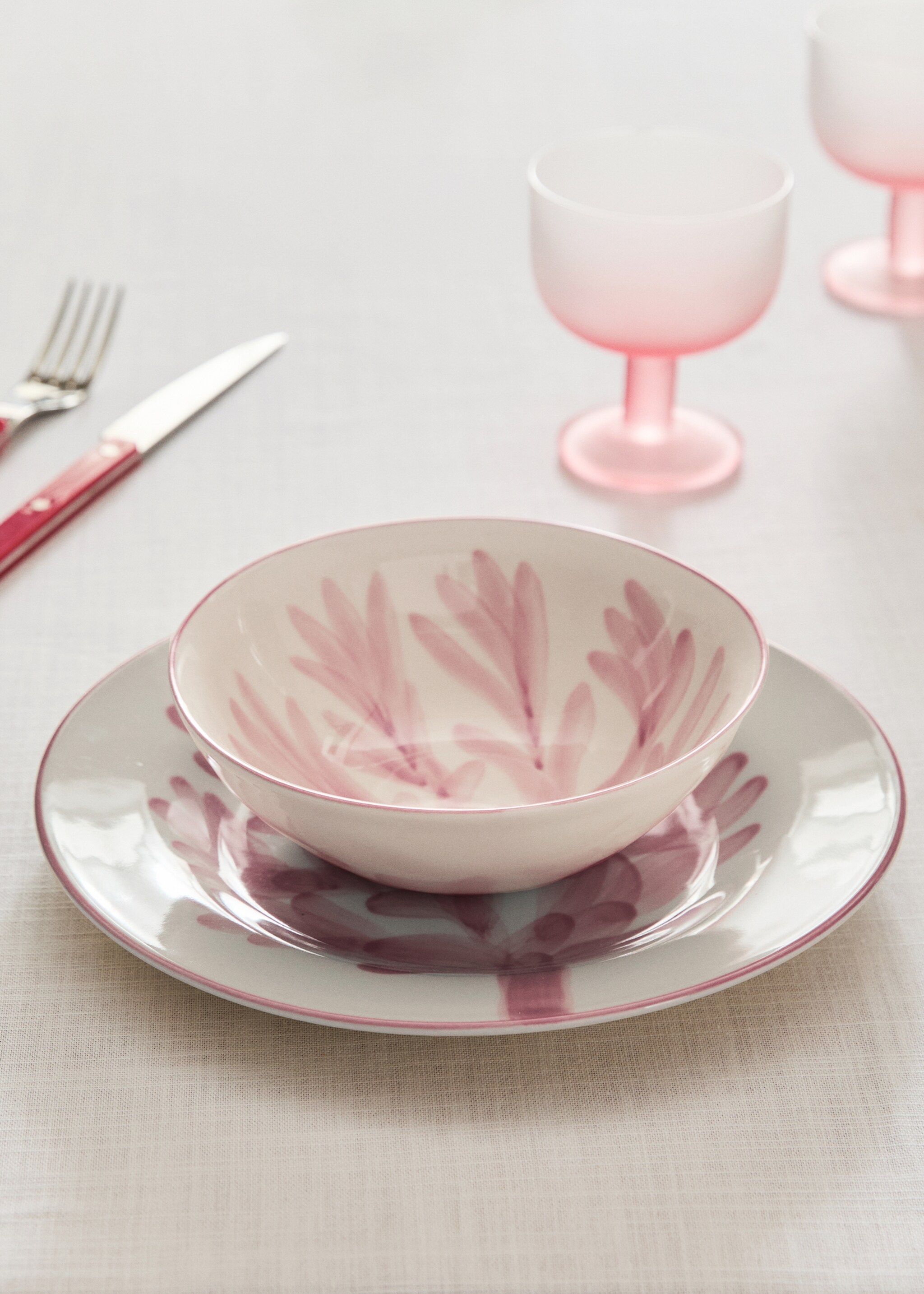 Floral design stoneware bowl - General plane, Light/Pastel Purple. Ref: 27071533-00.