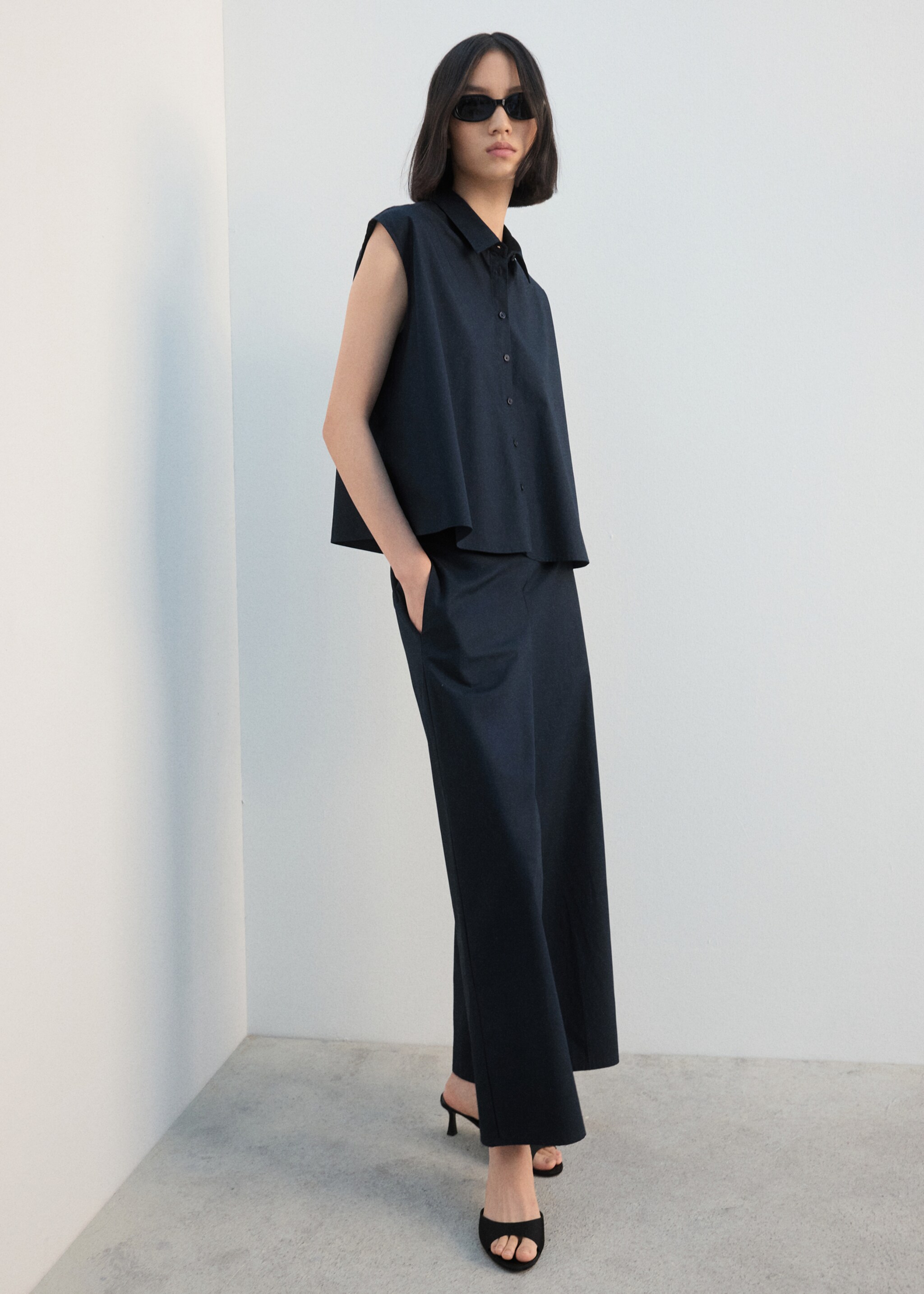 无袖棉质衬衫 - null, 海军蓝. Ref: 27072538-00.