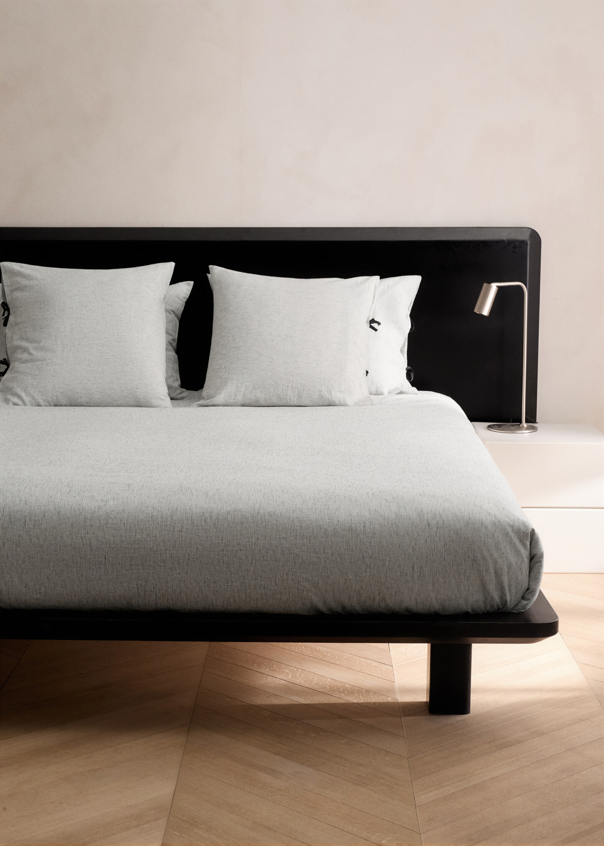 Fine striped cotton-linen duvet cover for a 90 cm bed - General plane, Grey. Ref: 27073269-00.