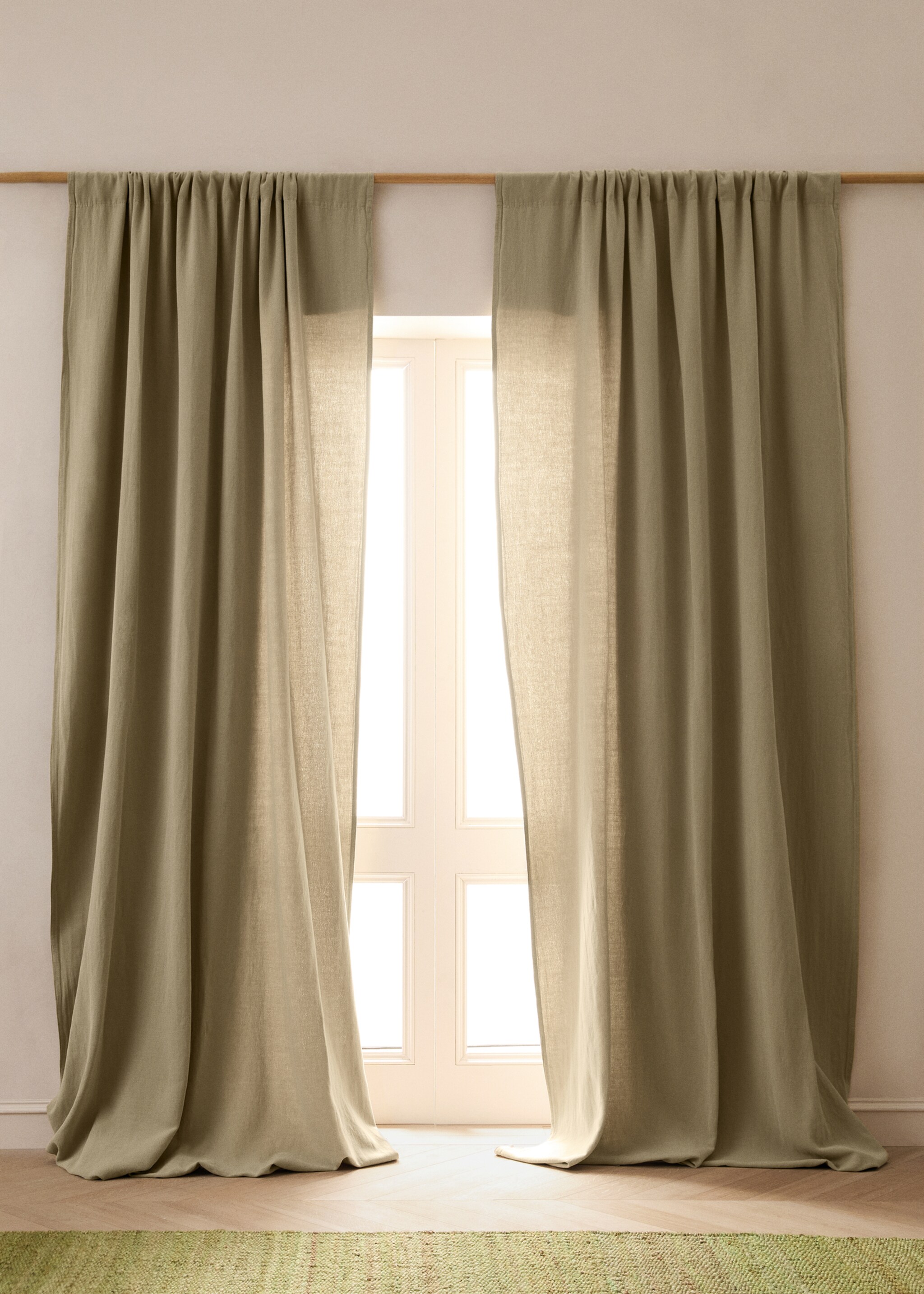 High opacity linen cotton curtain - General plane, Green. Ref: 27073273-00.
