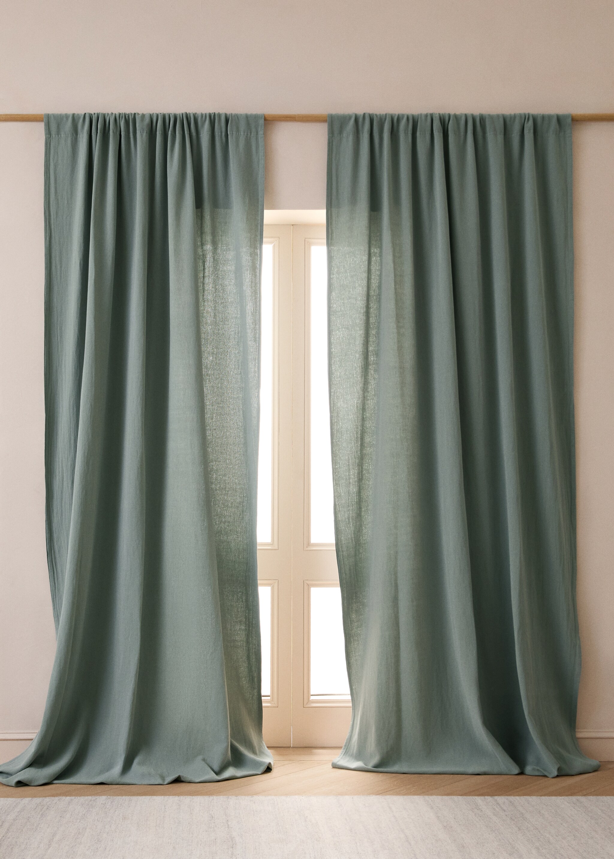 High opacity linen cotton curtain - General plane, Blue. Ref: 27073273-00.
