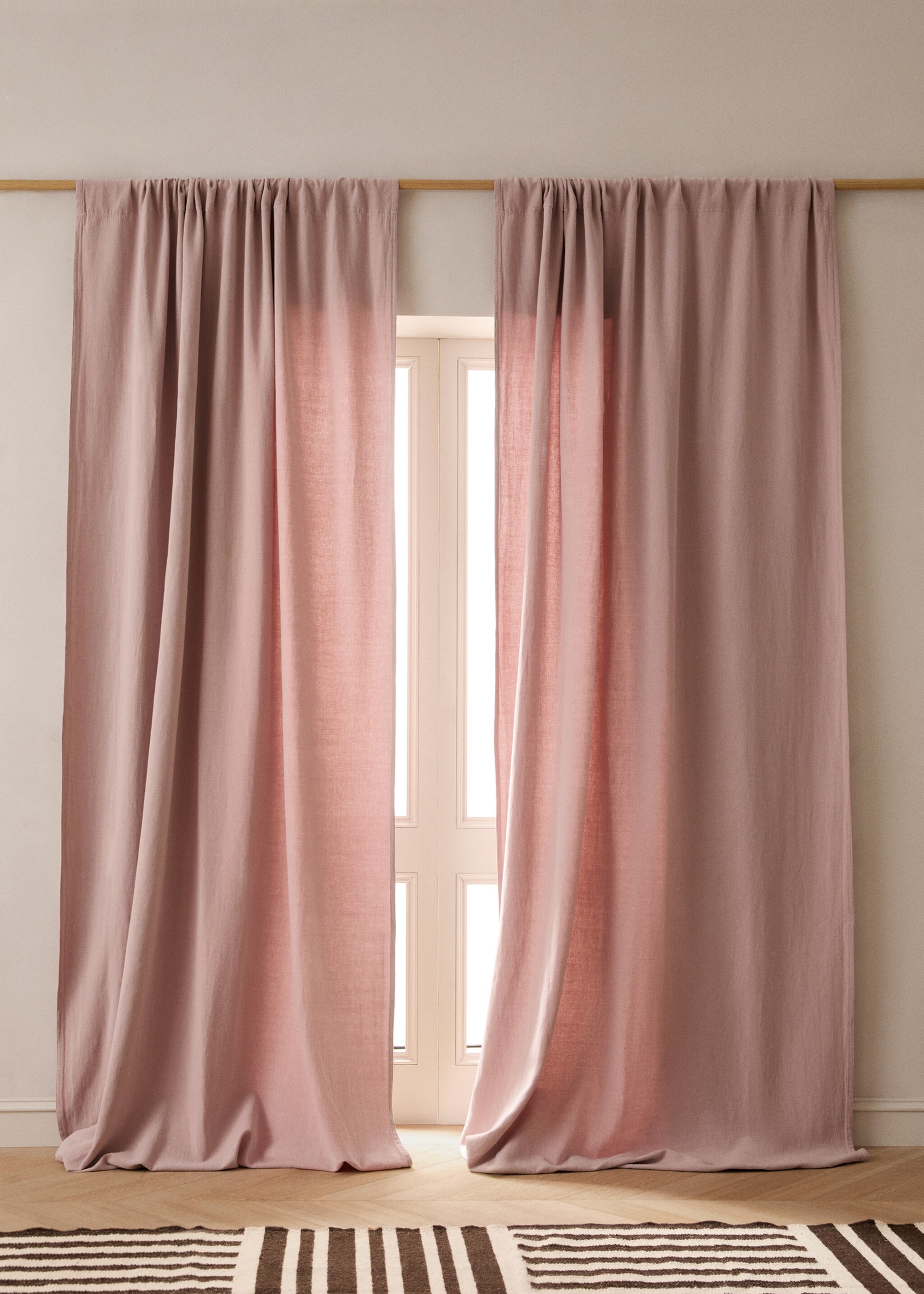 High opacity linen cotton curtain - General plane, Pink. Ref: 27073273-00.
