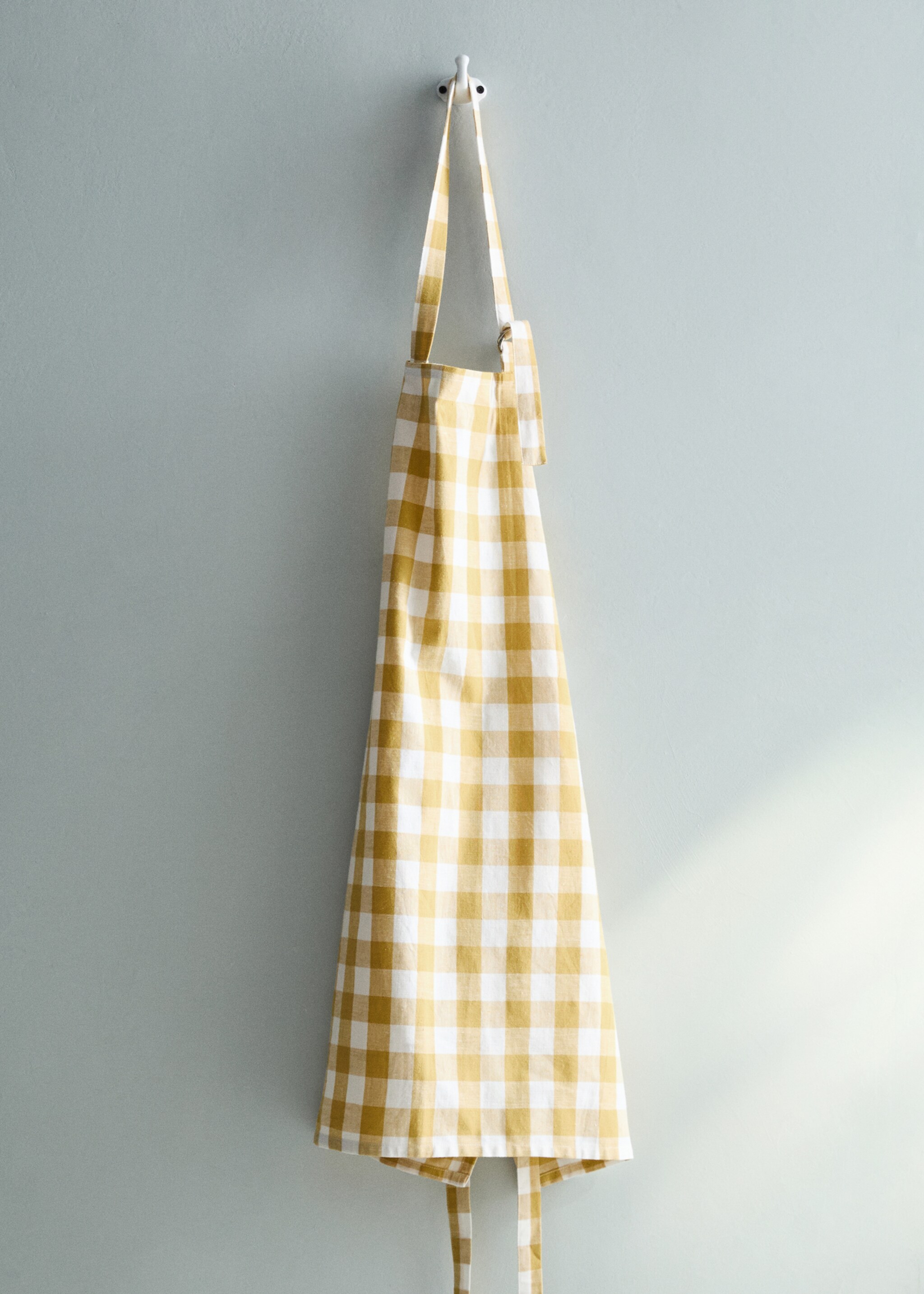 Cotton linen gingham check apron - General plane, Yellow. Ref: 27073291-00.
