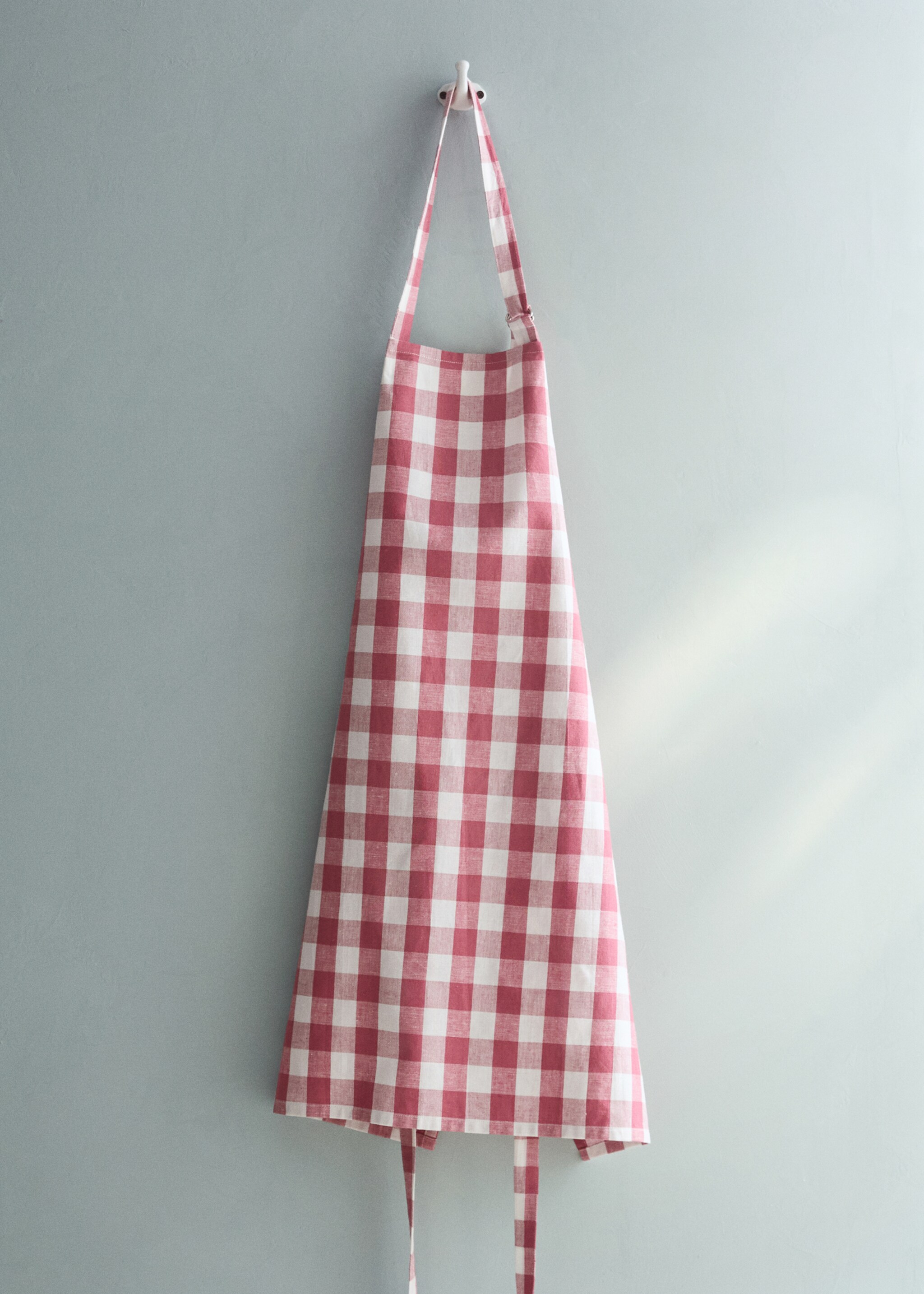 Cotton linen gingham check apron - General plane, Pink. Ref: 27073291-00.