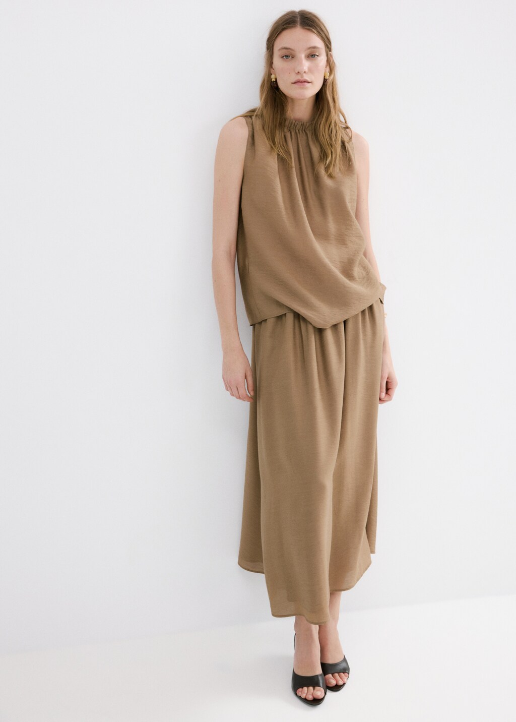 Draped neck satin top