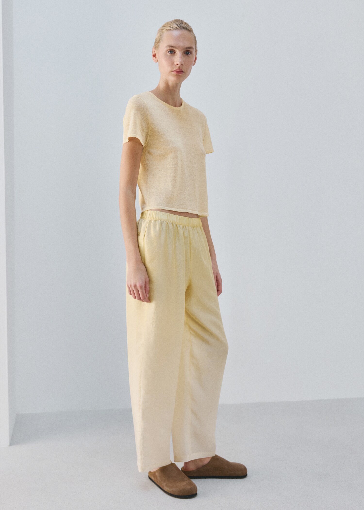 Camiseta manga corta mezcla lino pastel - Plano general