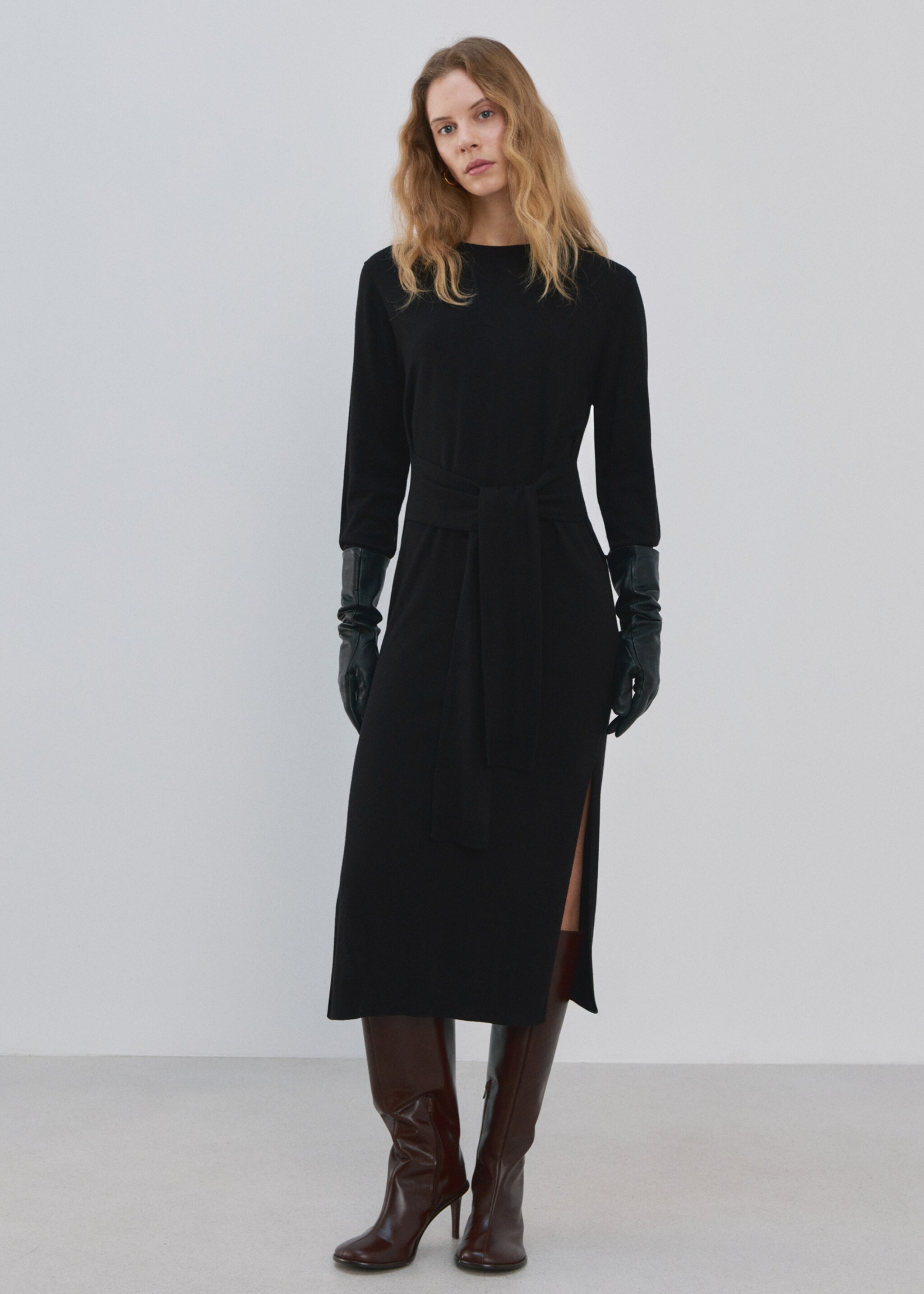 绳结针织连衣裙 - null, 黑色. Ref: 27073319-00.