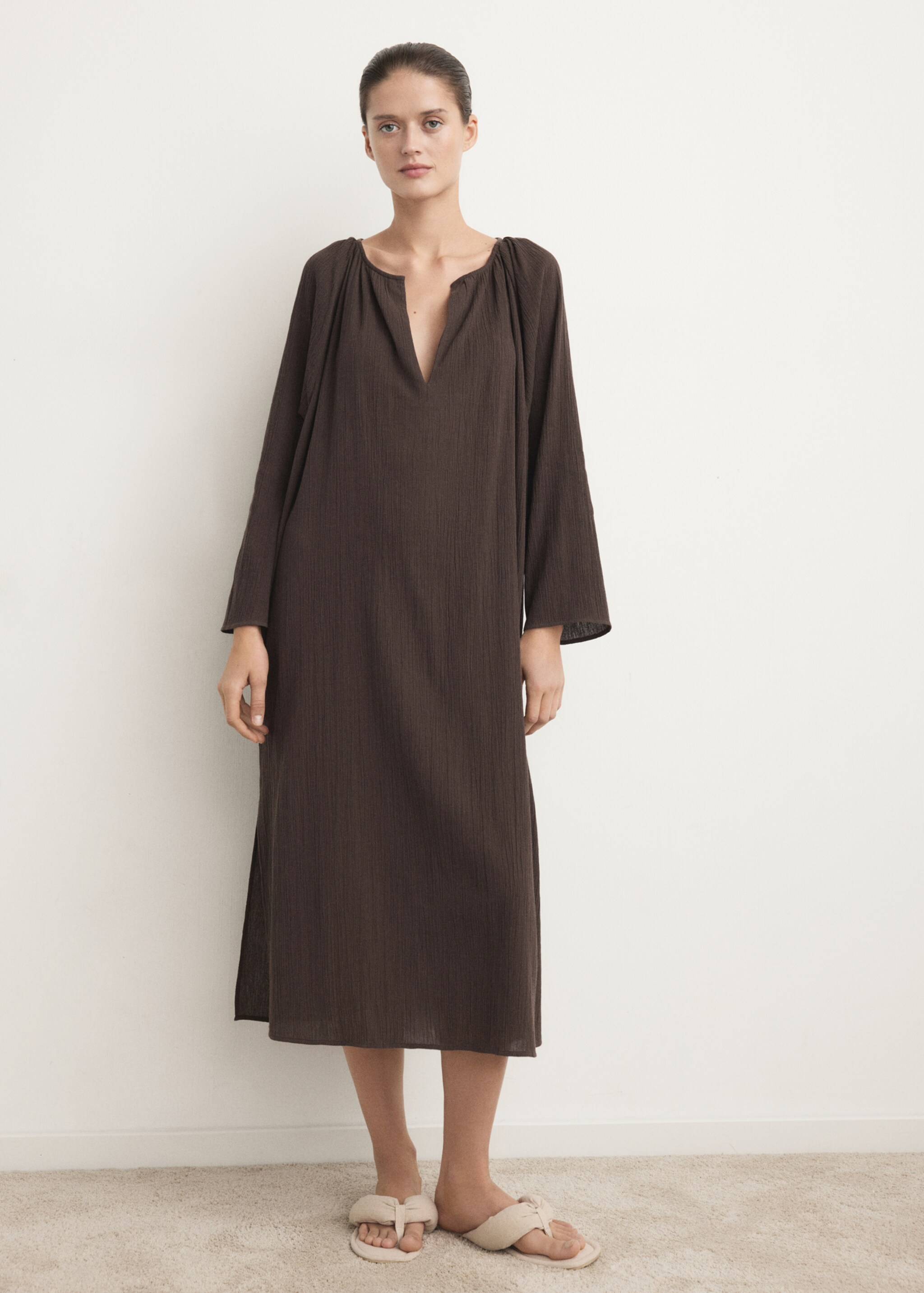 Cheesecloth nightdress - General plane, Chocolate. Ref: 27073329-00.