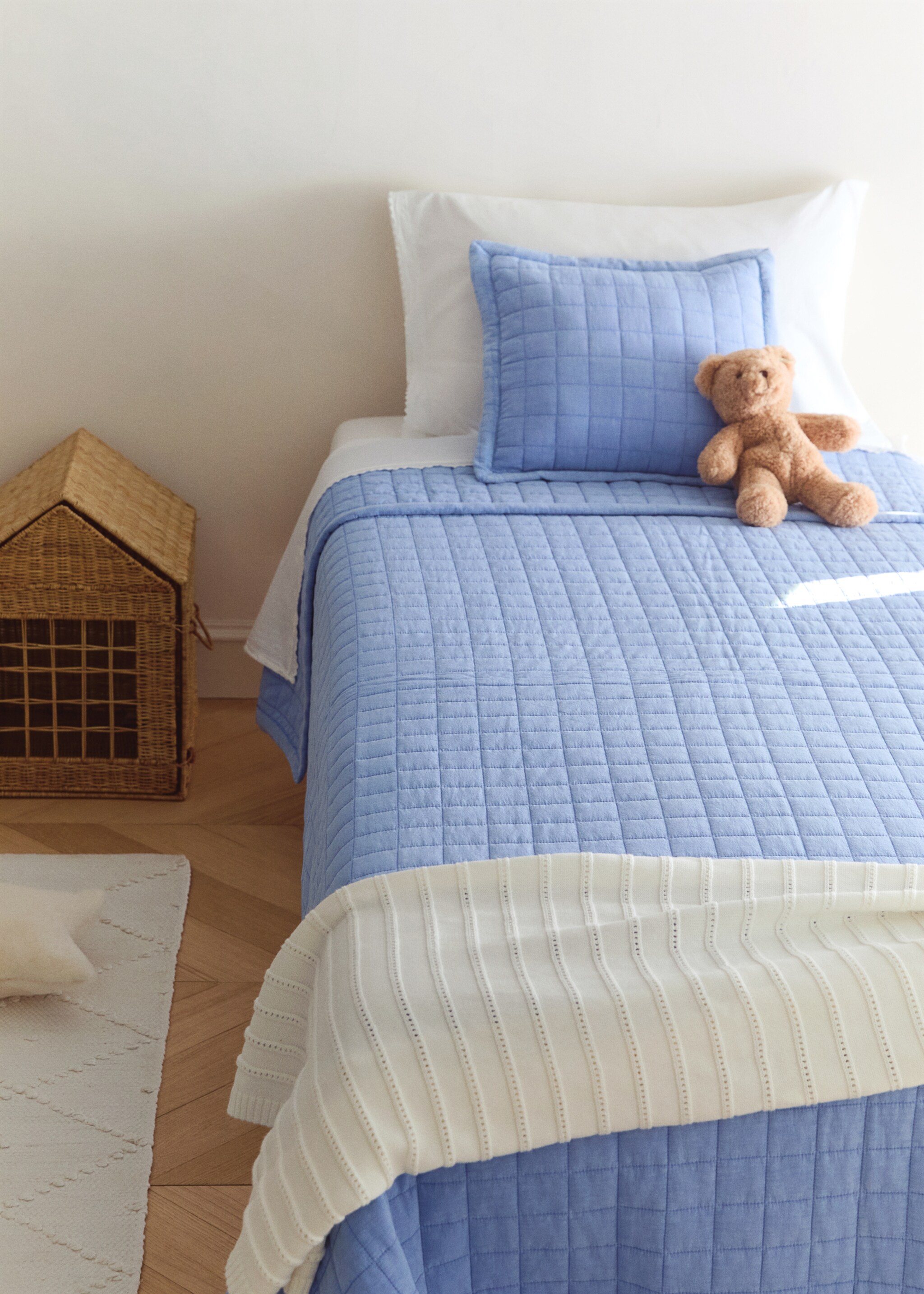 Children's cotton quilt with padded check pattern - General plane, Blue. Ref: 27074054-00.