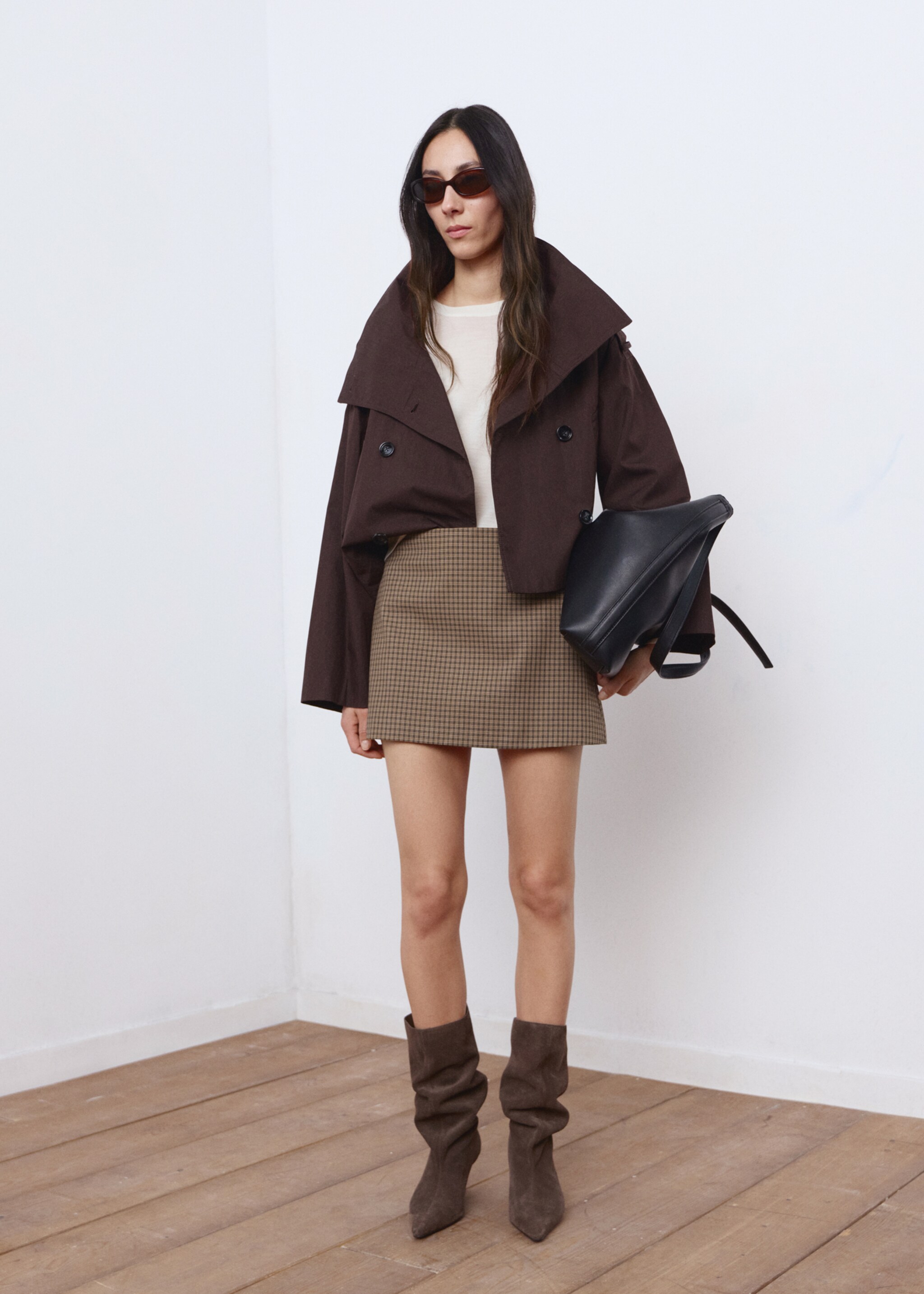 Short houndstooth skirt - General plane, Brown. Ref: 27074087-00.