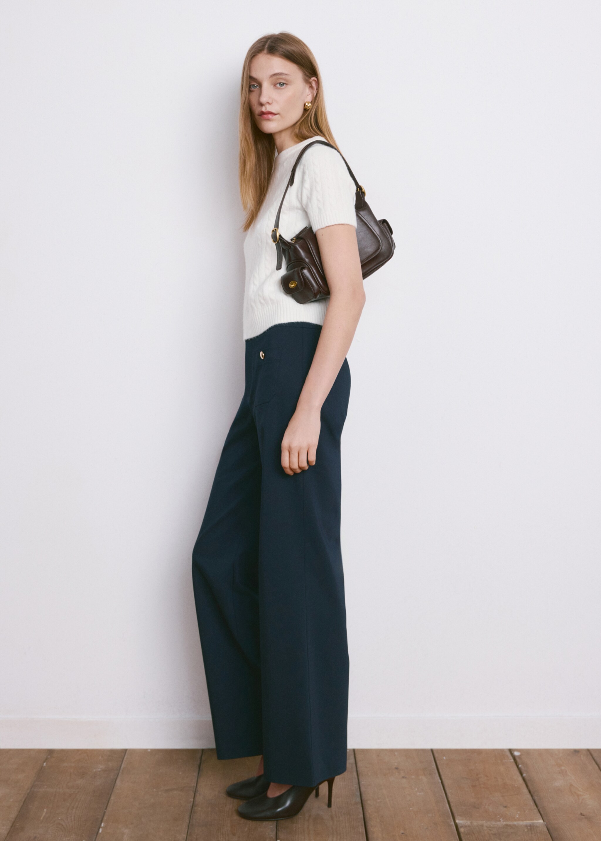 Straight trousers with jewel buttons - General plane, Navy. Ref: 27074094-00.