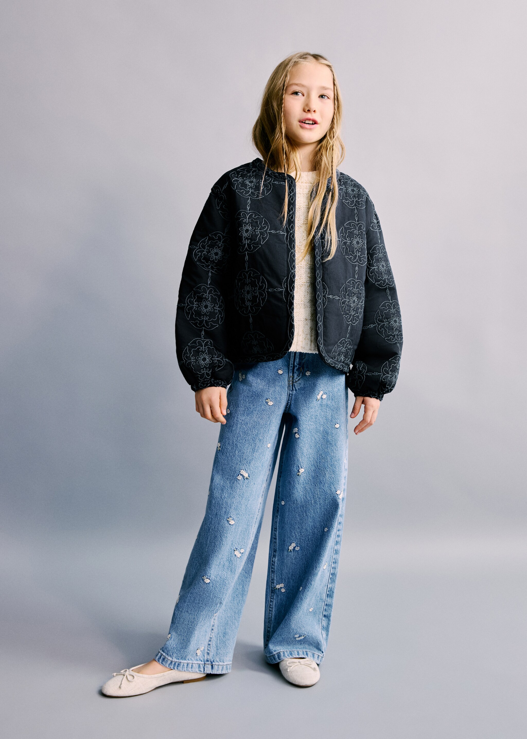 Quilted jacket with embroidered details - General plane, Navy. Ref: 27074416-00.