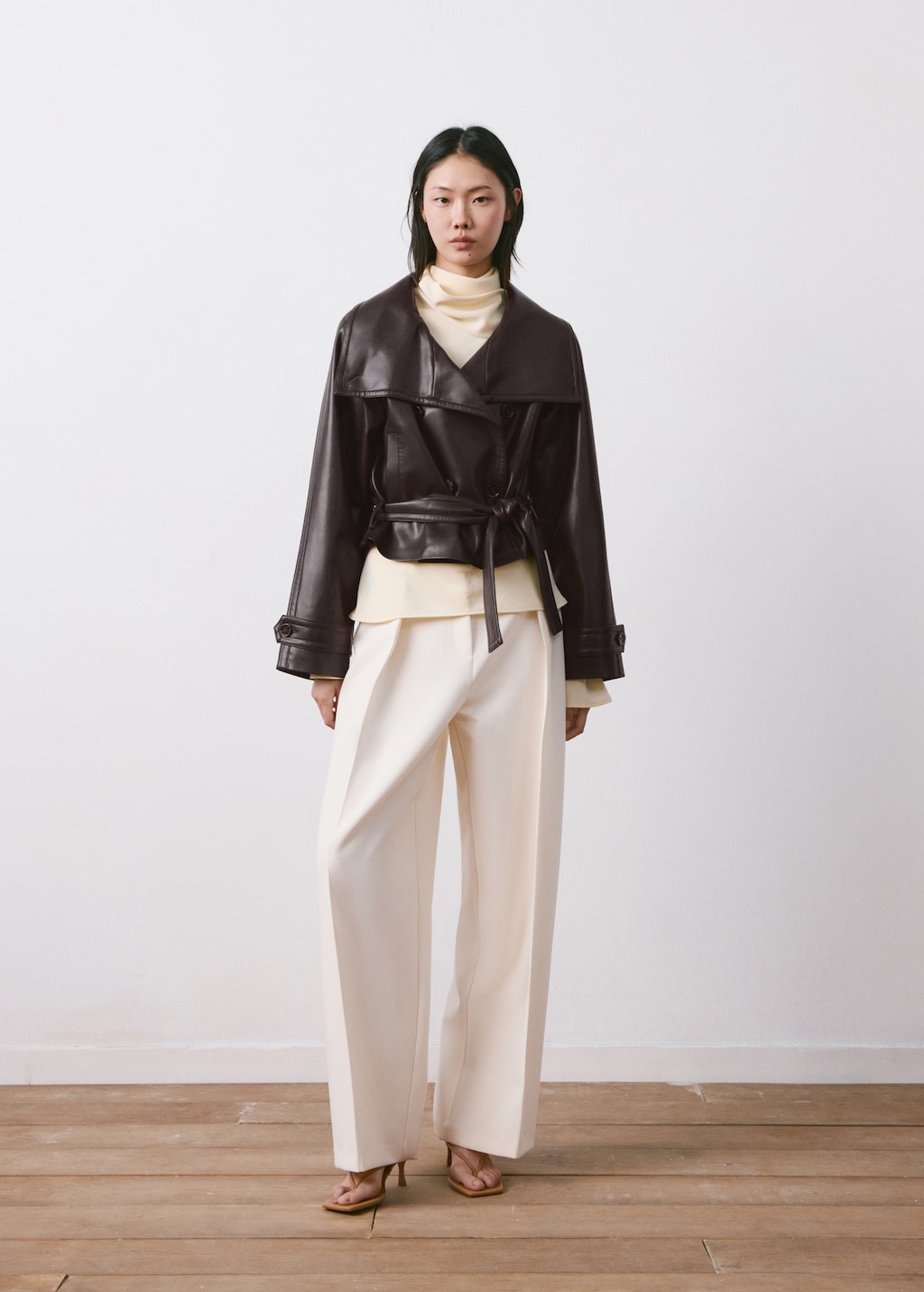 Faux-leather jacket with maxi lapels