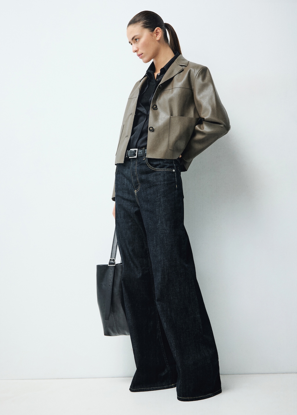 Faux-leather jacket with pockets - image 2