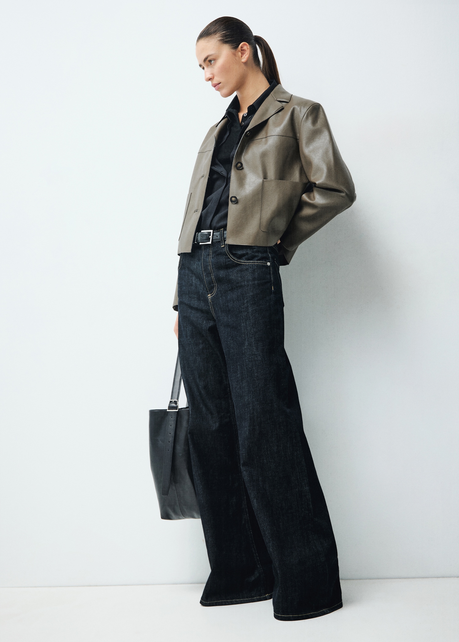 Faux-leather jacket with pockets - General plane