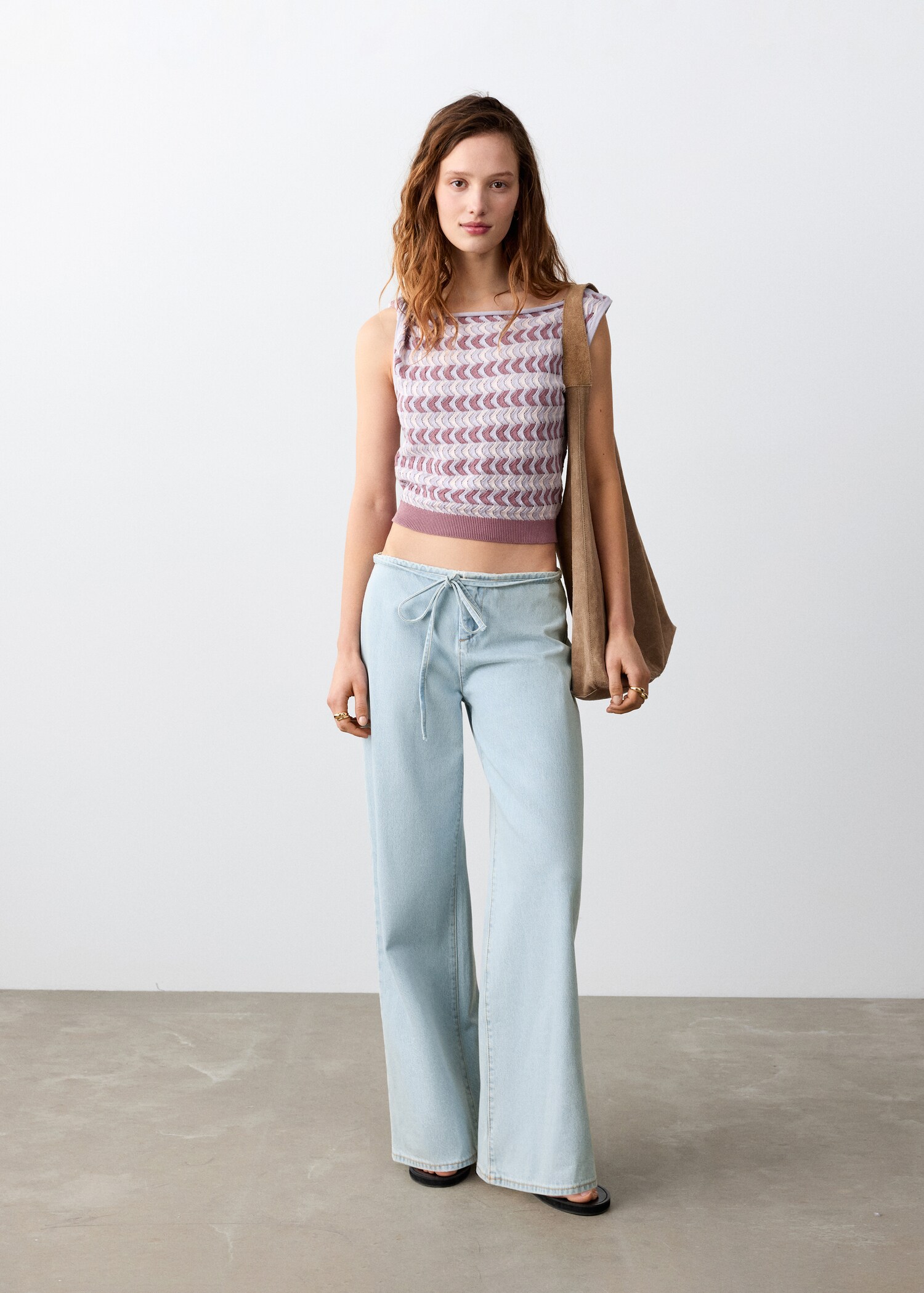 Wide leg tie-waist jeans - General plane