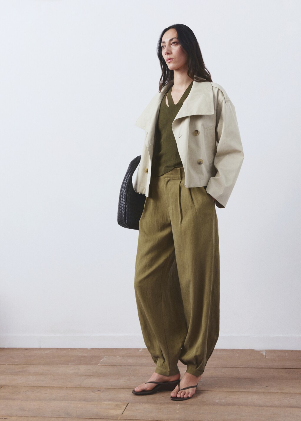 Fine-knit top with combined neckline