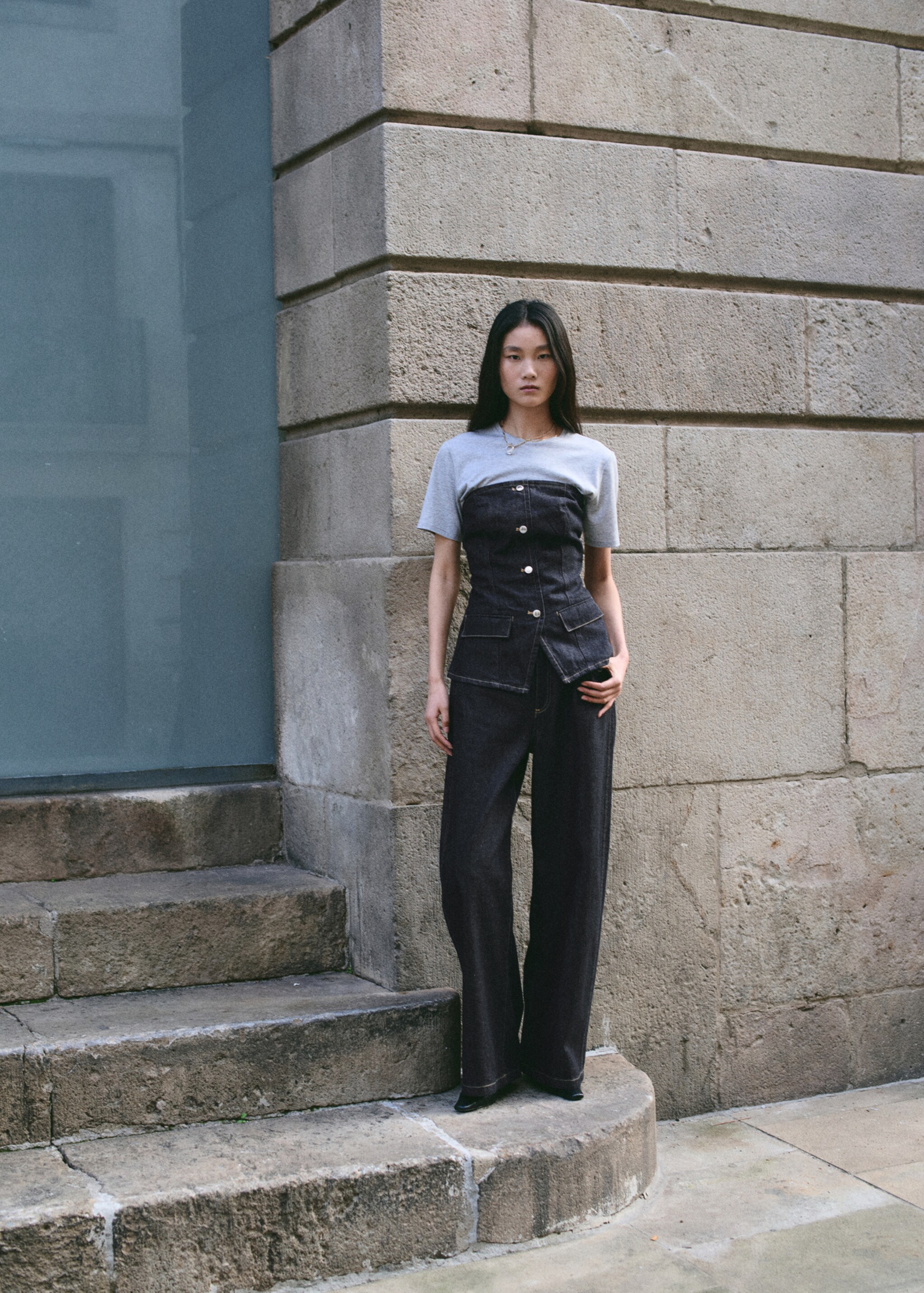 Strapless denim top - General plane, Open Blue. Ref: 27075825-00.