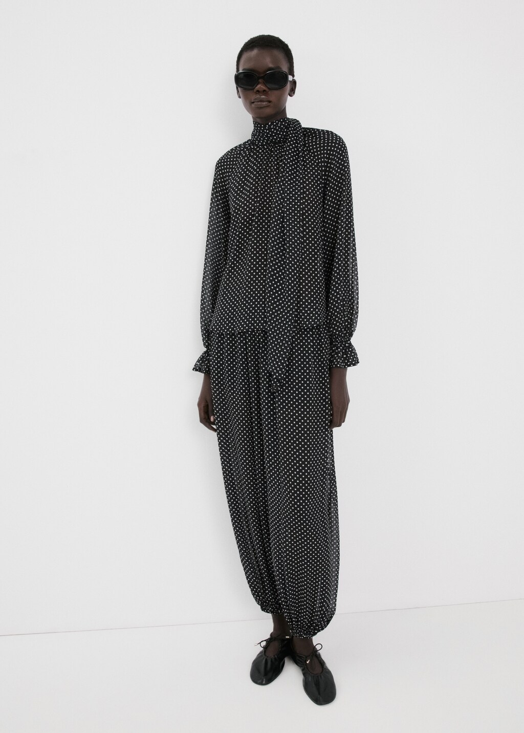 Polka dot high-neck blouse - image 2