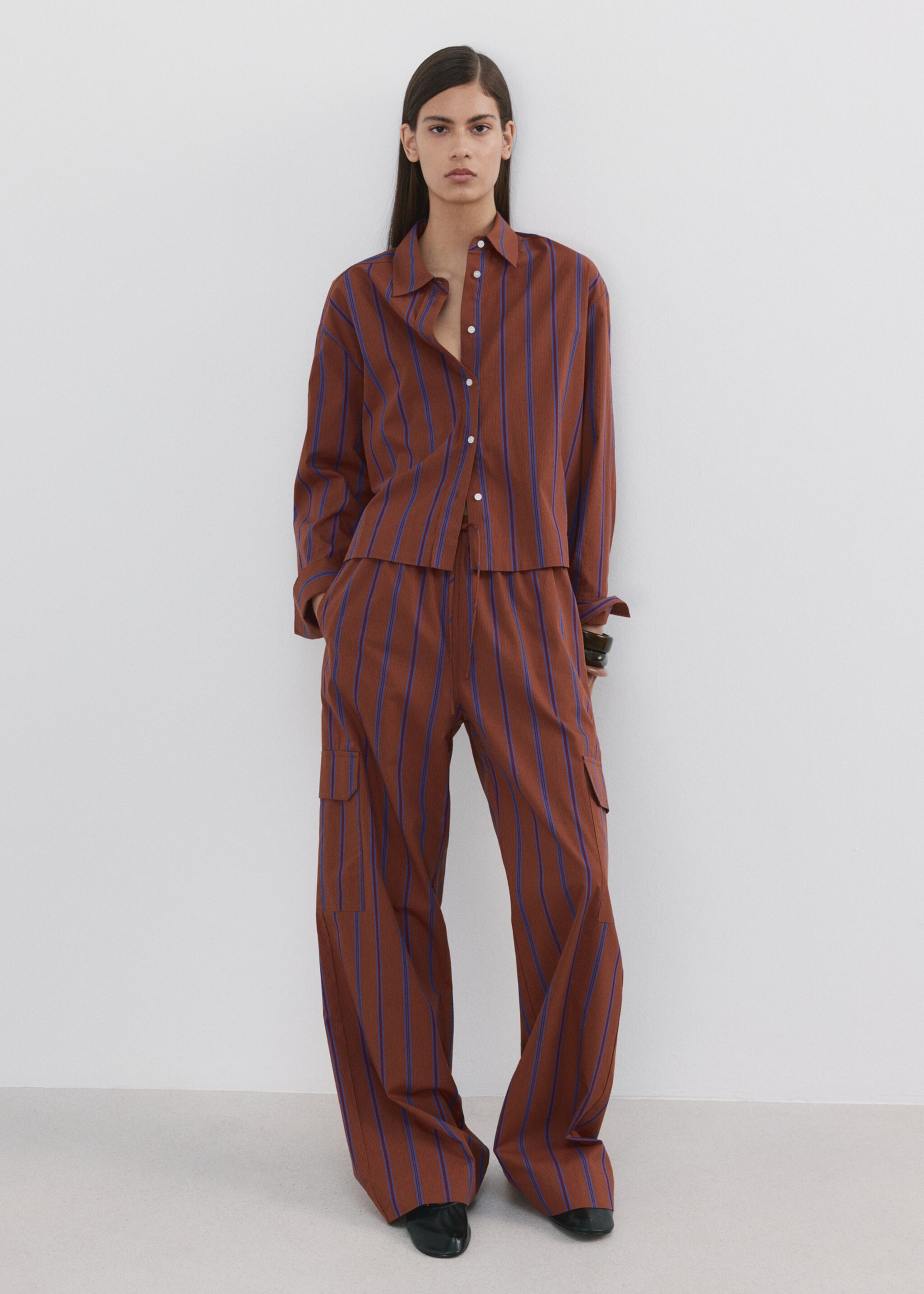 Camisa algodón rayas - Plano general, Rojo anaranjado. Ref: 27075828-00.