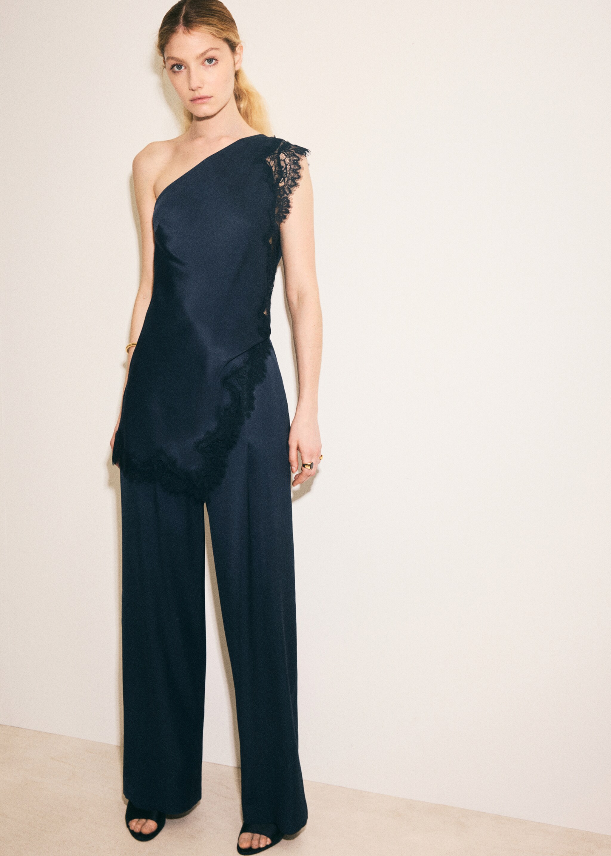 Satin straight-fit trousers - General plane, Blue. Ref: 27075836-00.