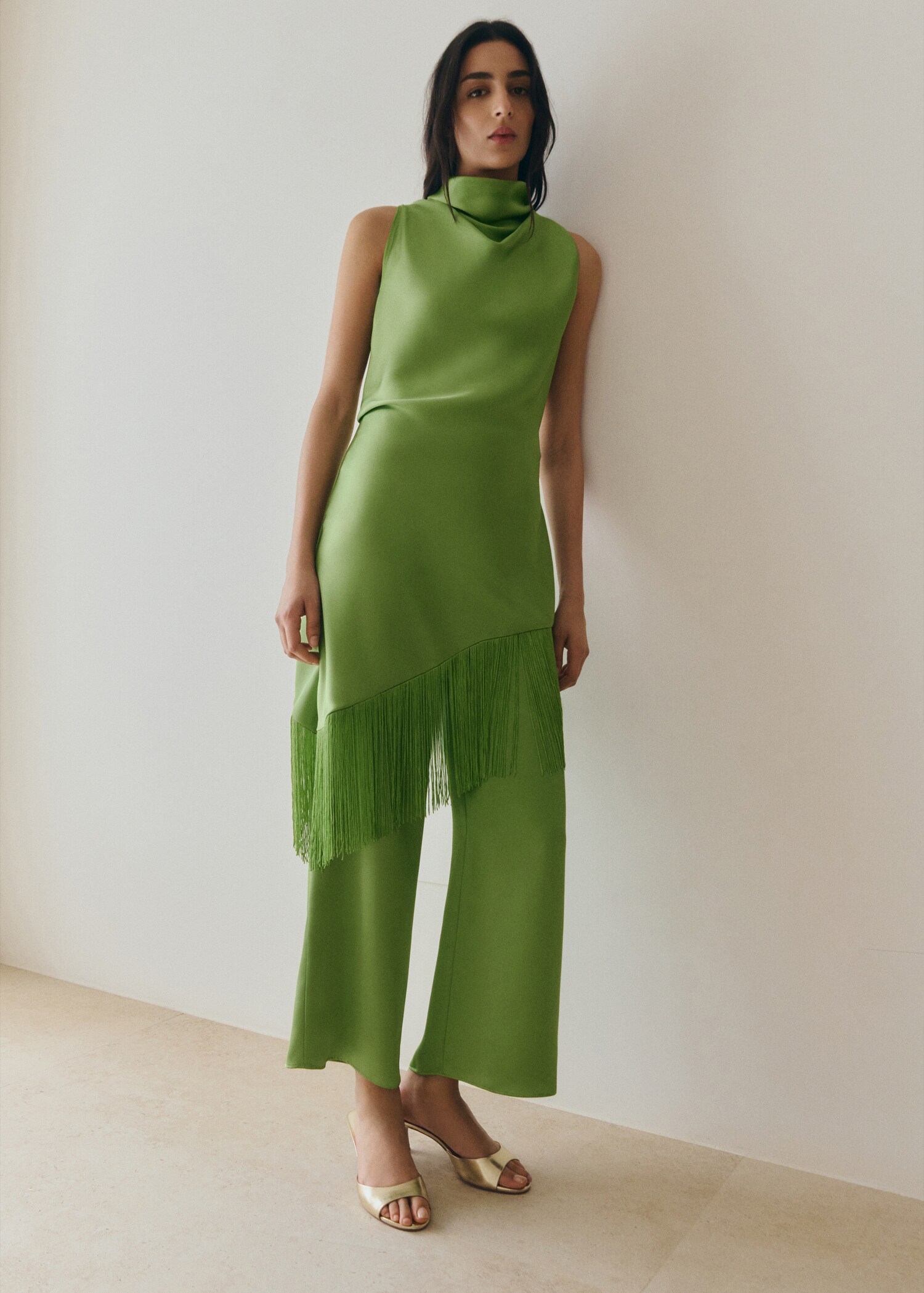 Satin straight-fit trousers - General plane