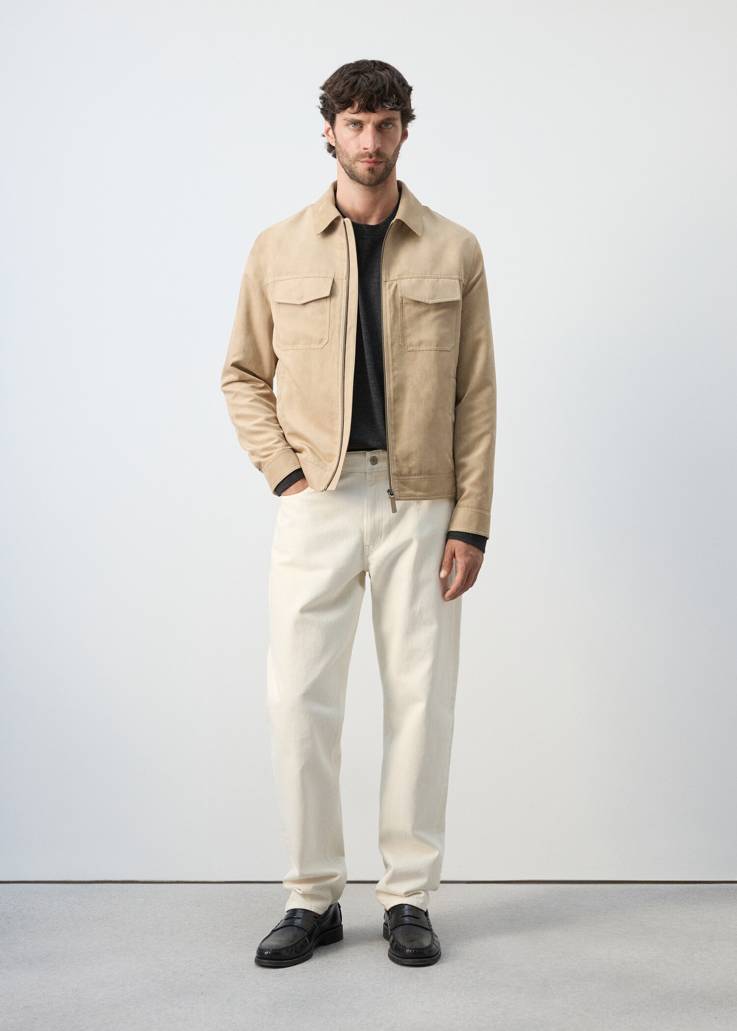 Suede-effect jacket with pockets - General plane