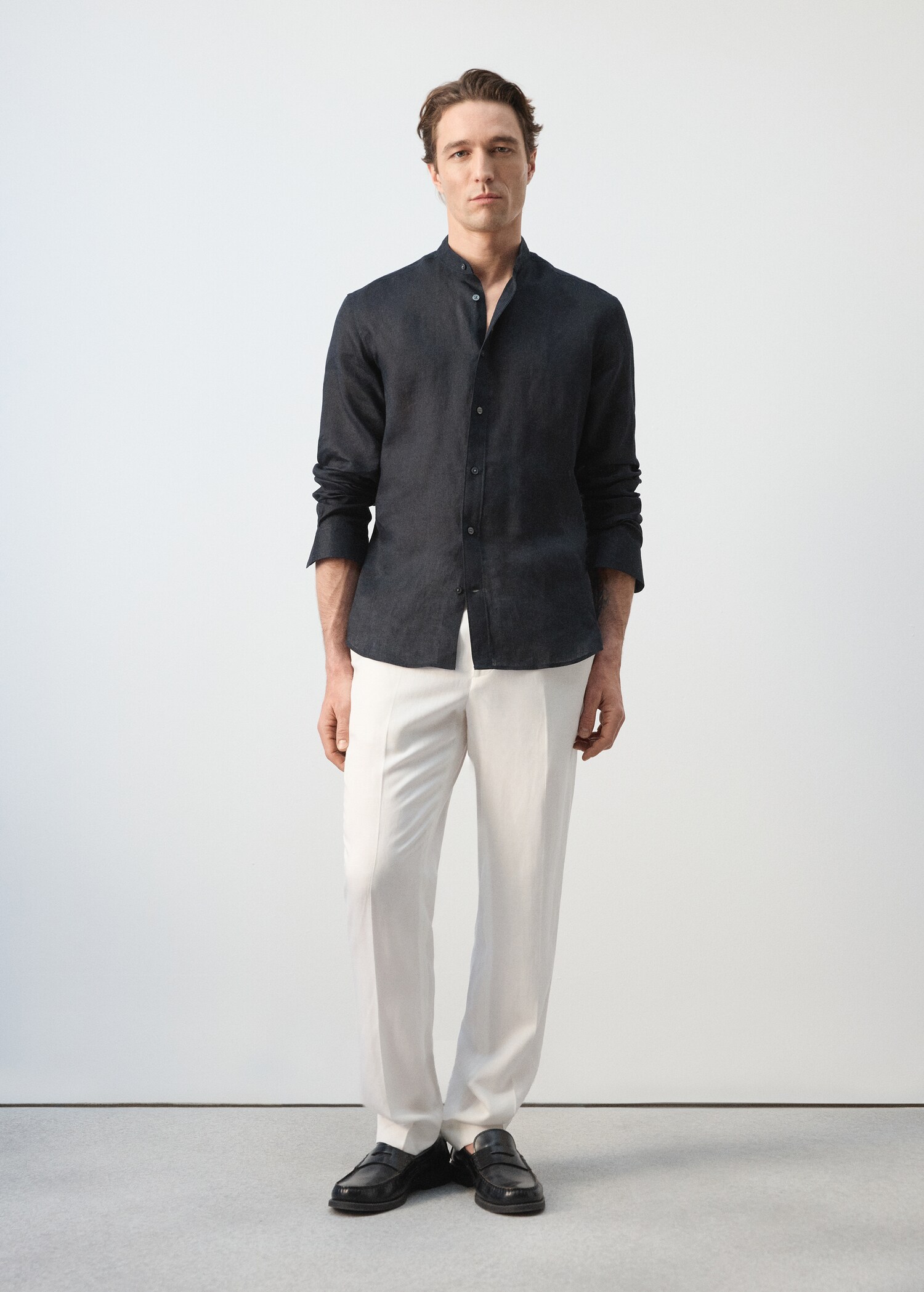 100% linen Mao collar shirt - General plane