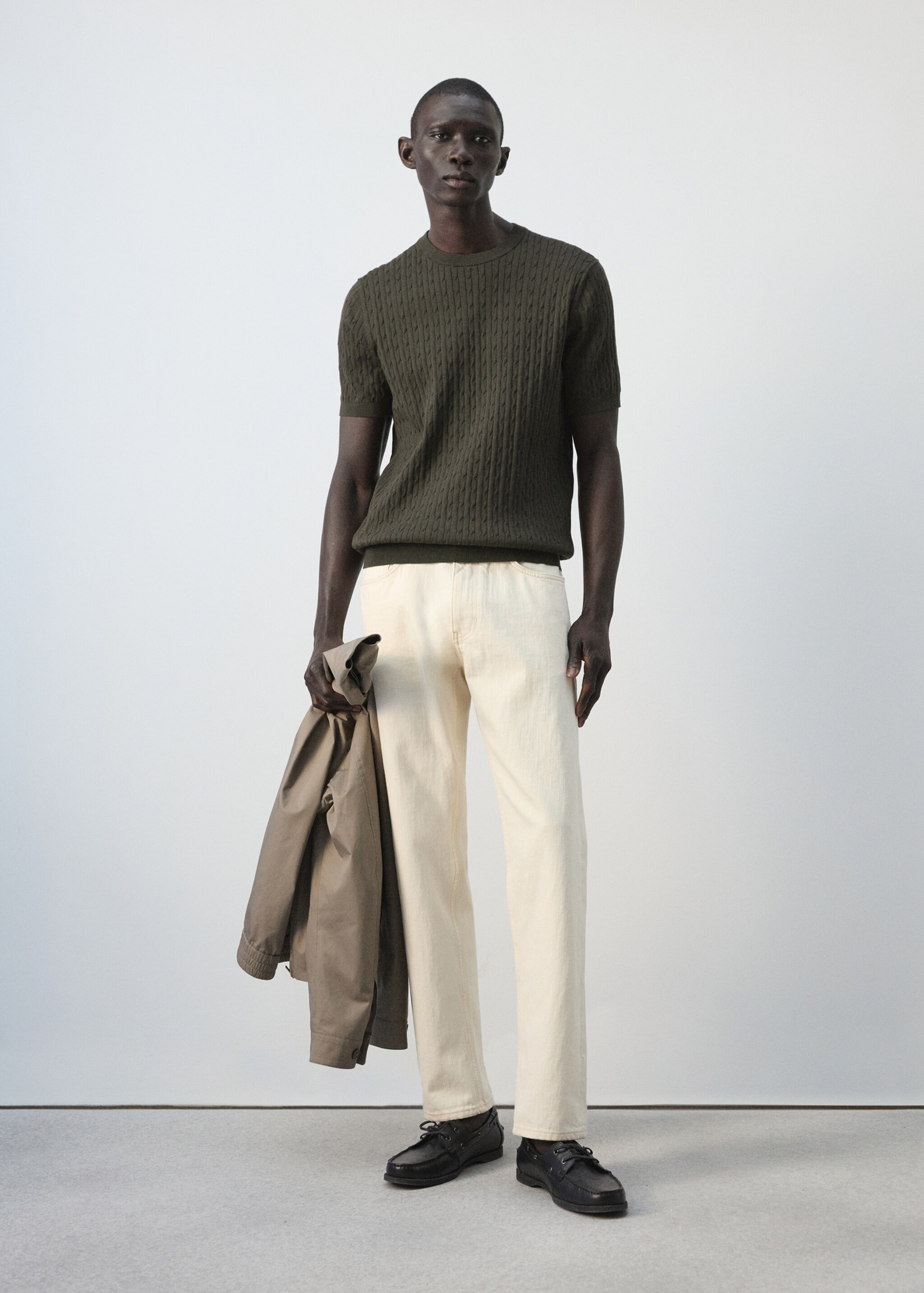 Cable knit T-shirt 100% cotton - General plane, Chocolate. Ref: 27075939-00.