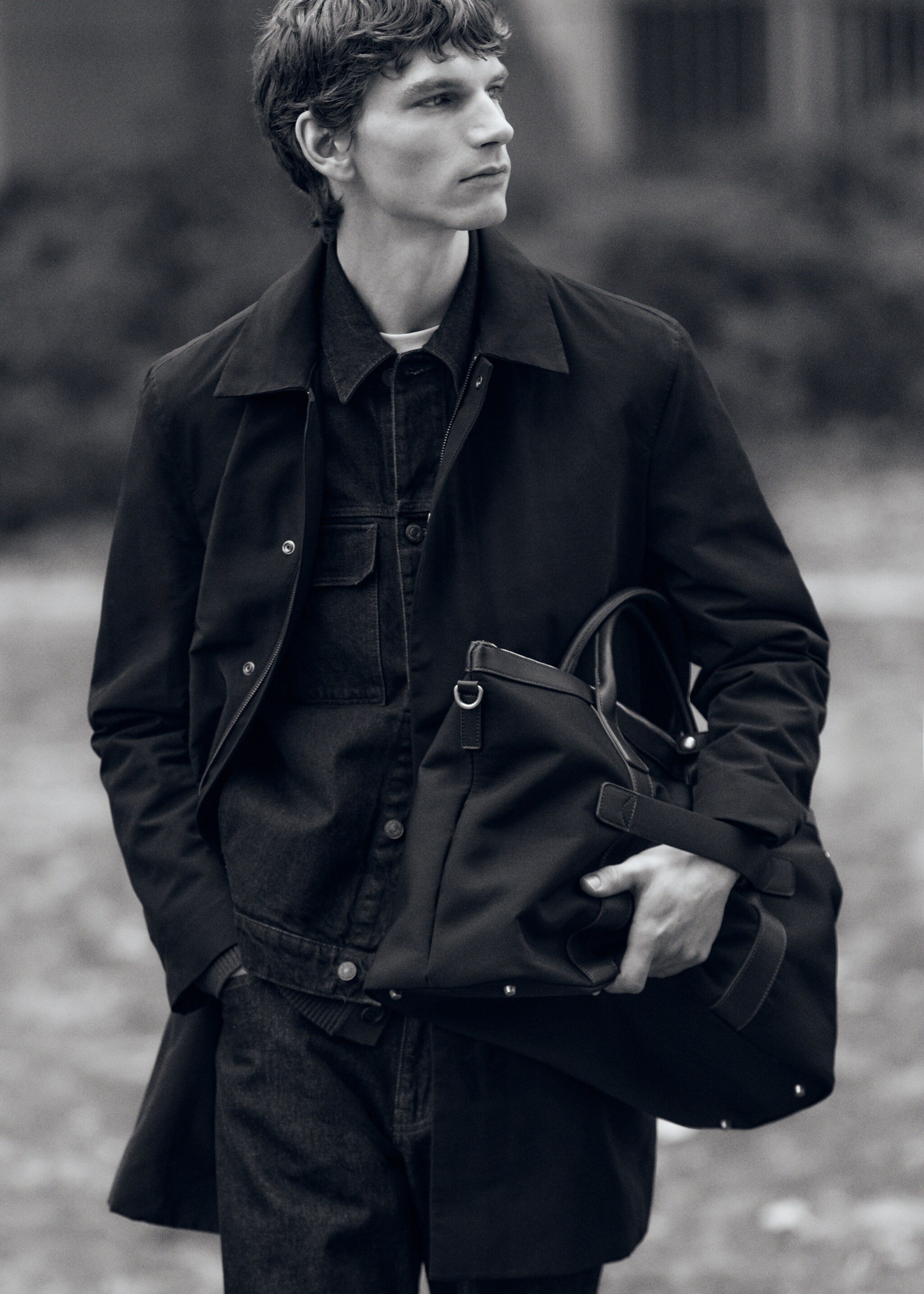 Sac cabas de voyage détails cuir - Plan général, Bleu marine. Ref: 27075942-00.