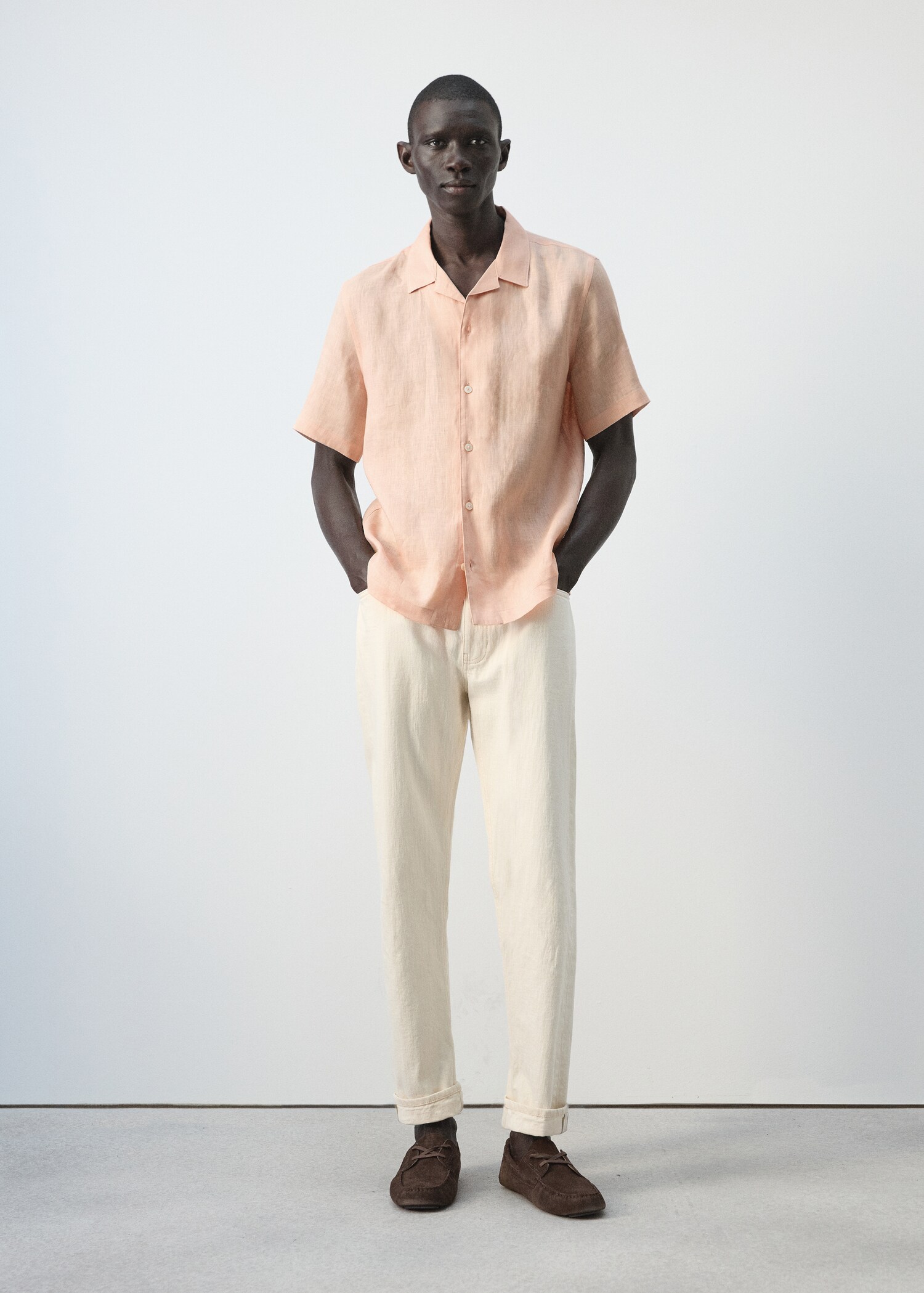 100% linen bowling-collar shirt - General plane