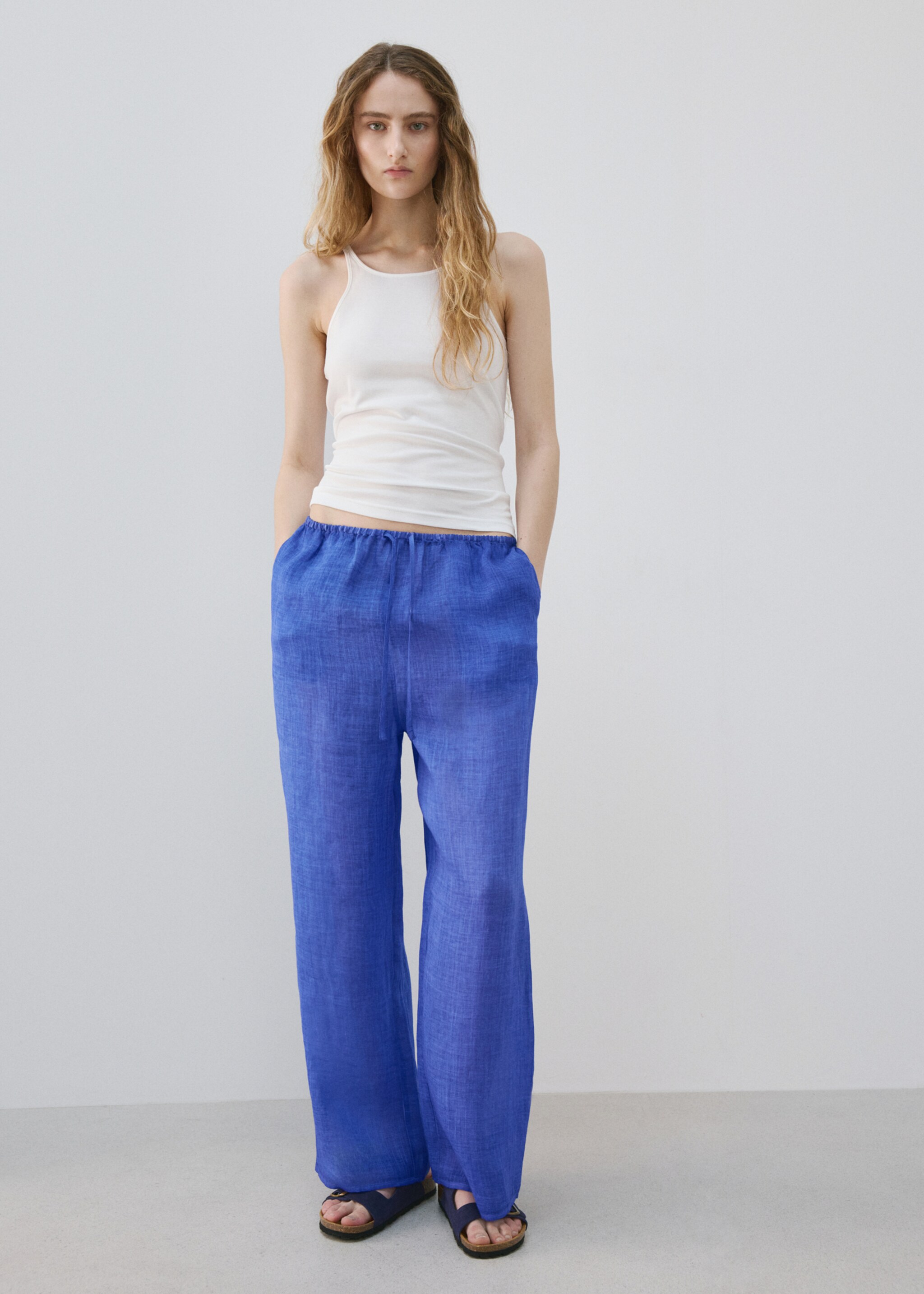 100% ramie trousers with an overdyed effect - General plane, Blue. Ref: 27075972-00.