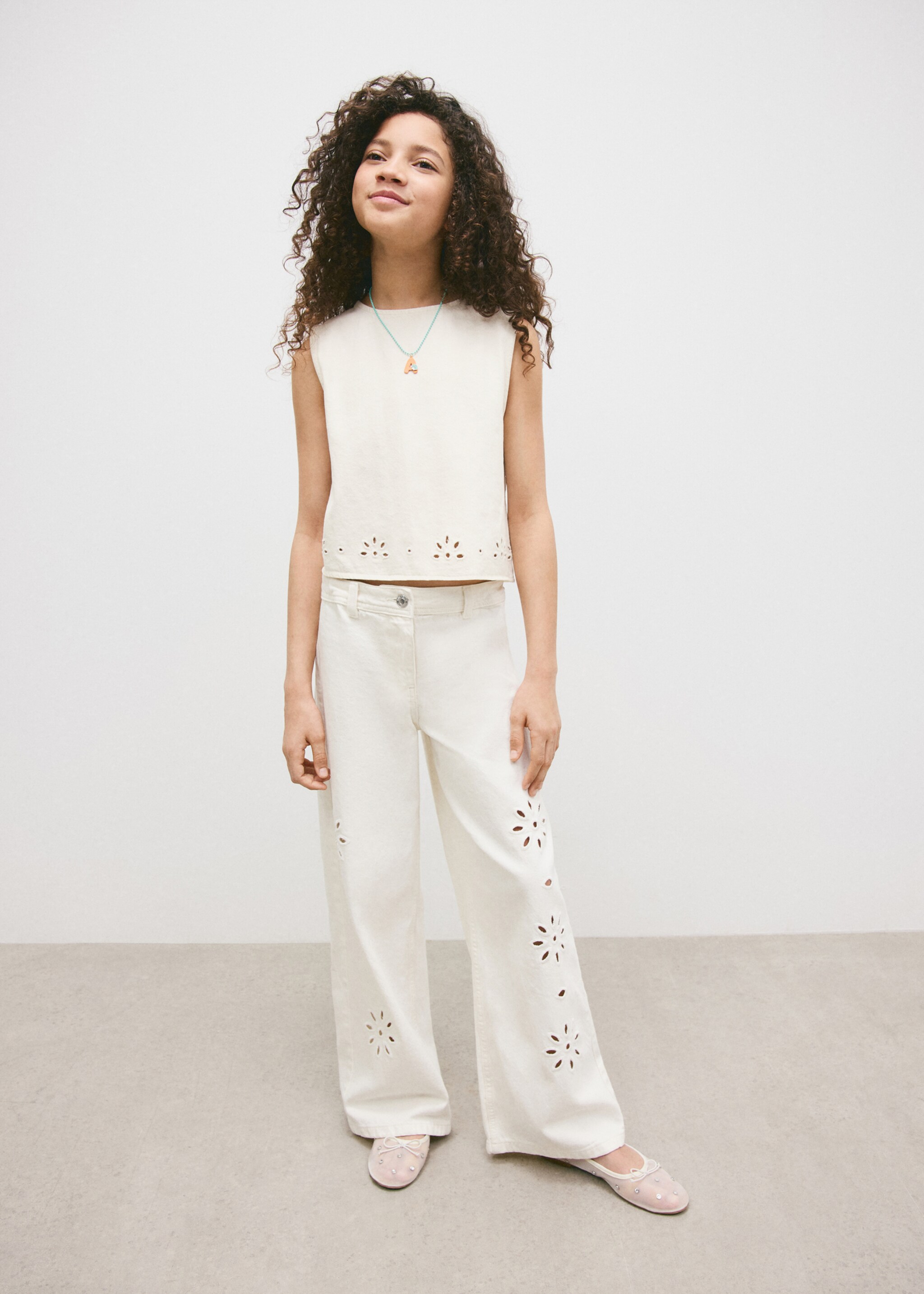 Embroidered wide-leg jeans - General plane, Ecru. Ref: 27075973-00.