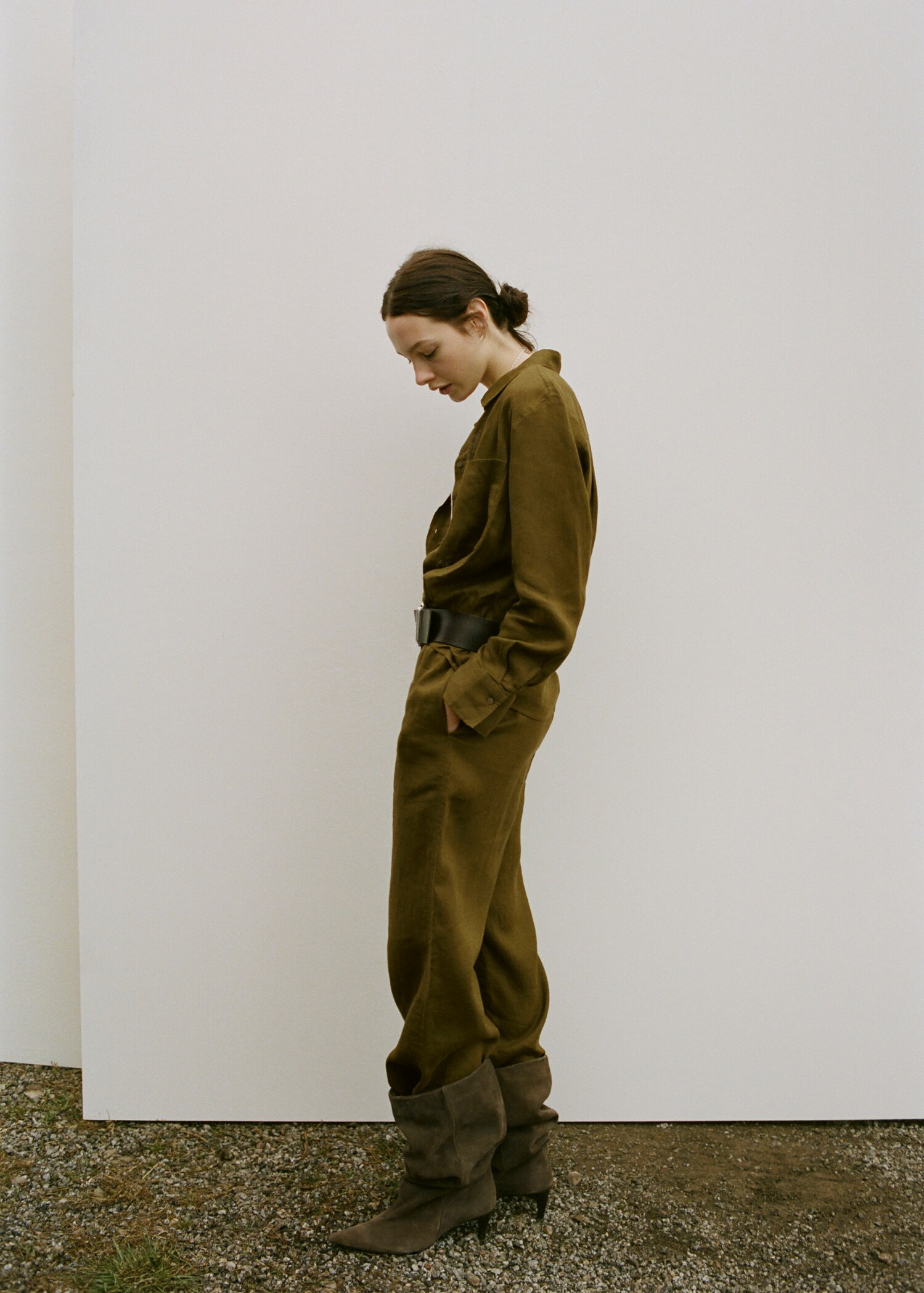 سروال مستقيم من مزيج الكتان - رؤية عامة