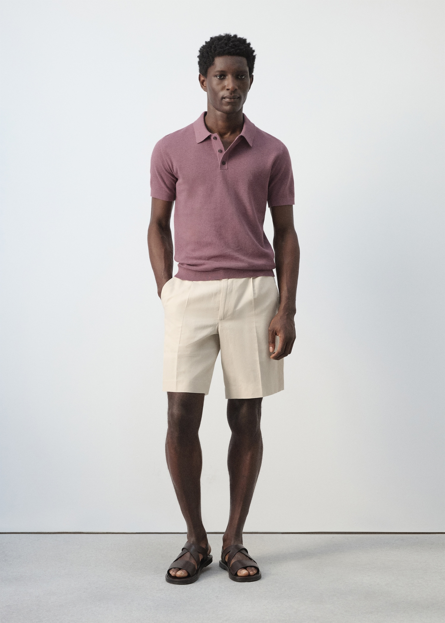 Regular fit cotton-linen Bermuda shorts - General plane