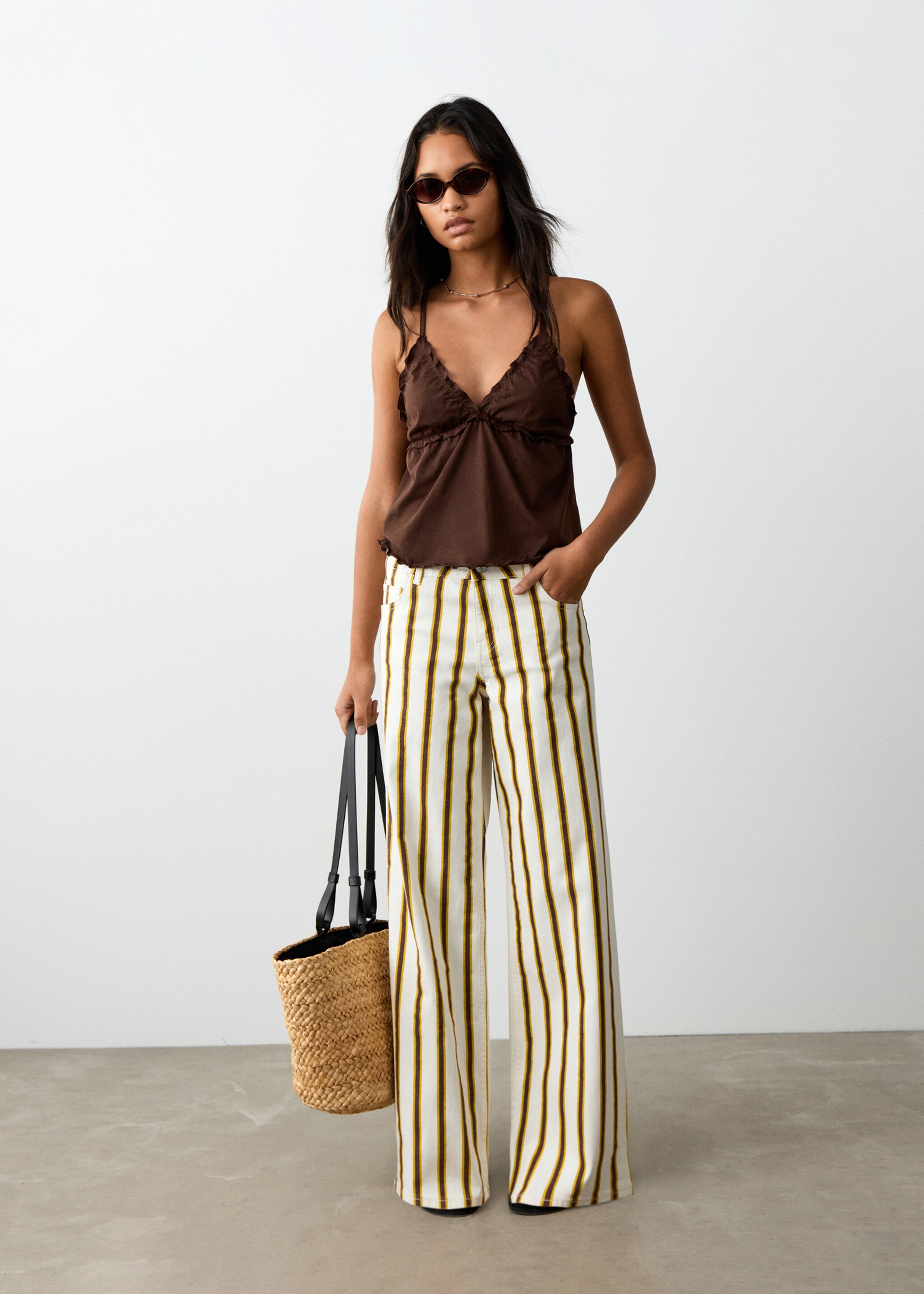 Jean low waist imprimé rayures - Plan général, Écru. Ref: 27076726-00.