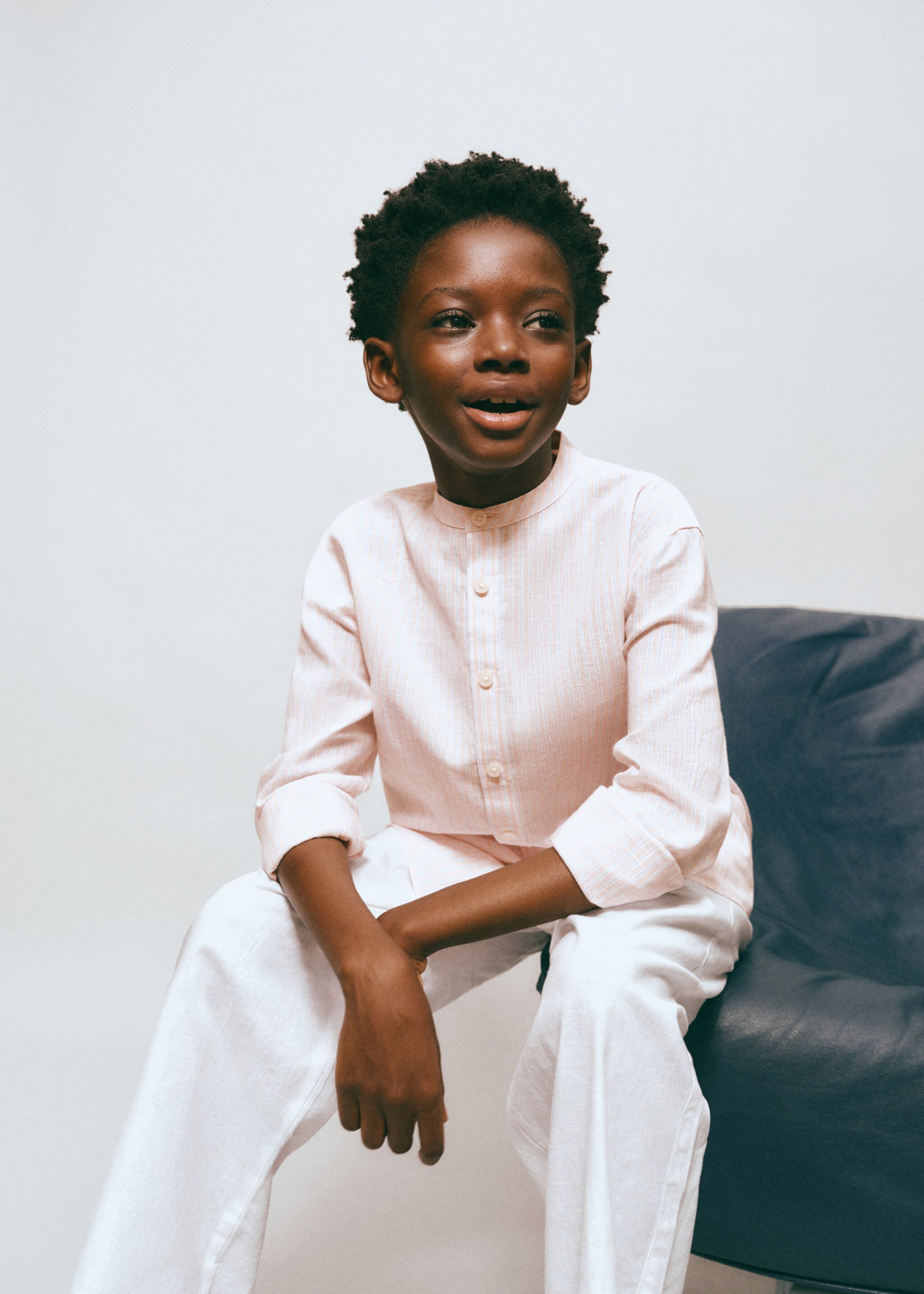 Striped linen shirt with combined stripes - General plane, Pale Pink. Ref: 27076727-00.