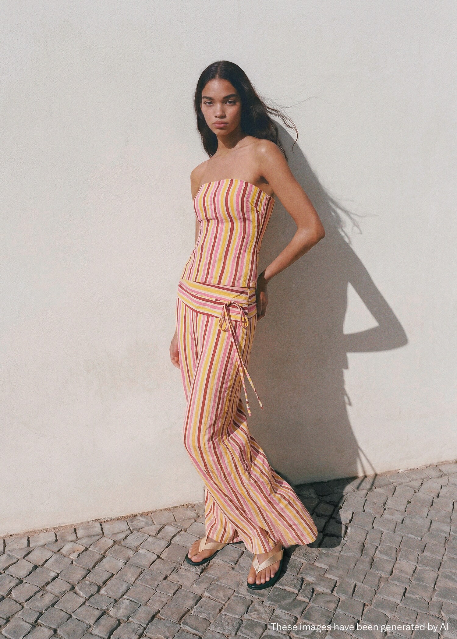 Pantalon fluide à rayures combinées - Plan général